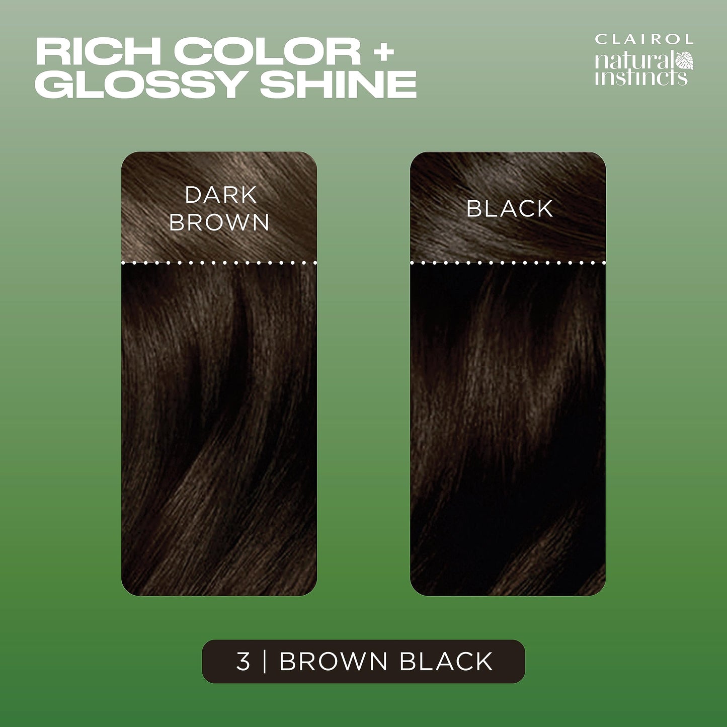 Black Clairol Natural Instincts Demi-Permanent Hair Dye, 3 Brown Black Hair Color, Pack of 3