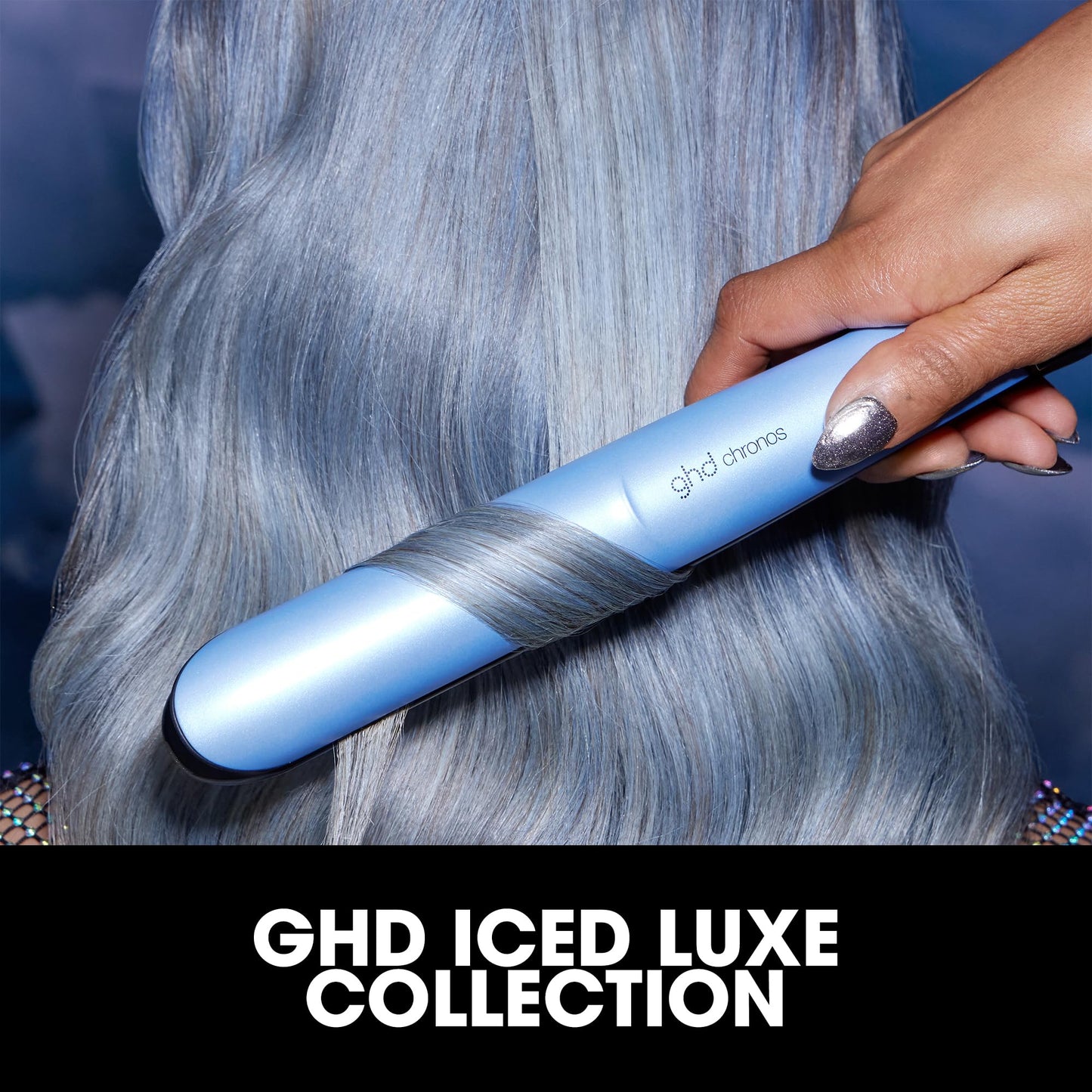 Black ghd Chronos Styler - 1” Smart Flat Iron Hair Straightener with HD Motion-Responsive Technology, Faster Styling, 24-Hour Results, More Shine, Less Frizz, and No Extreme Heat Damage - ICY Blue