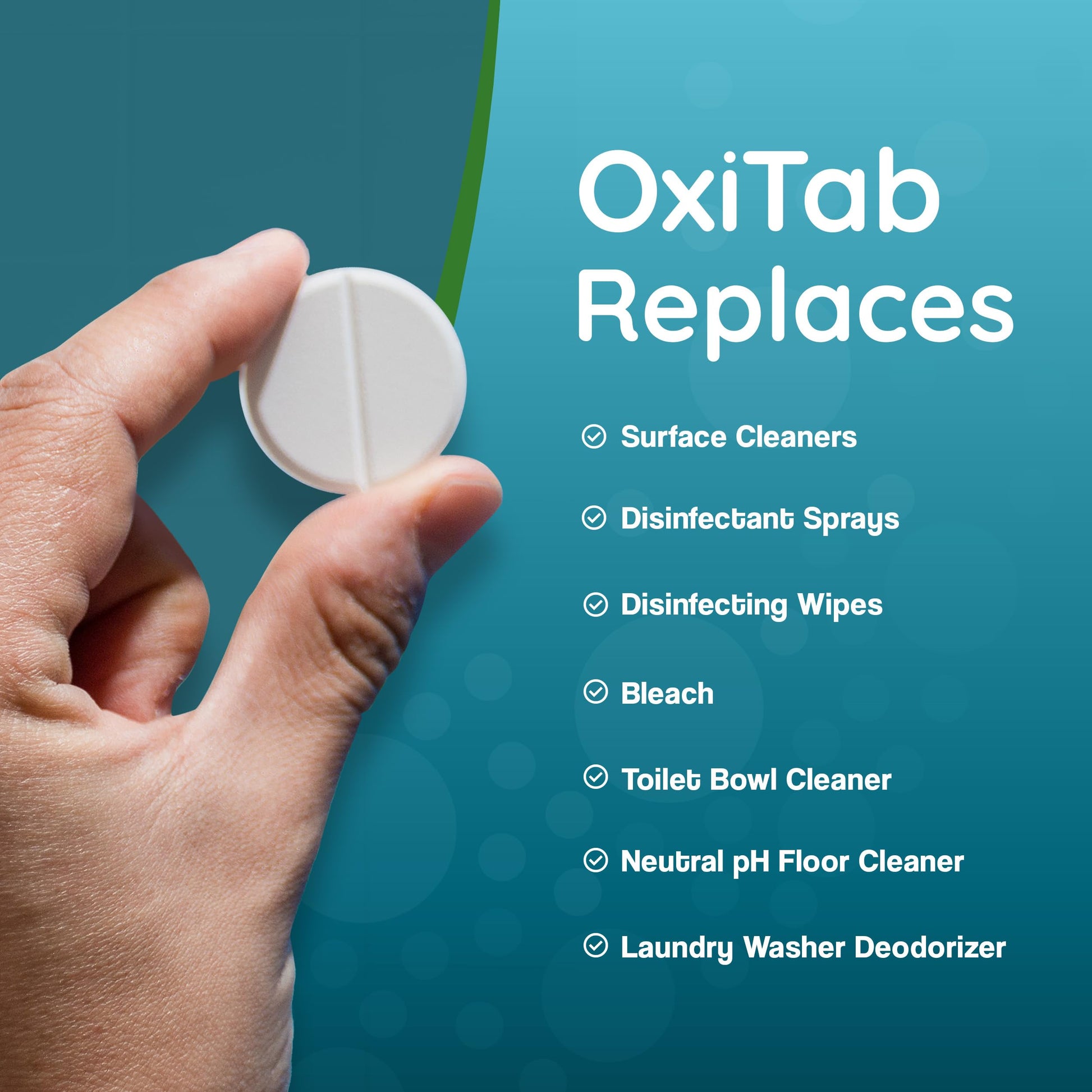 Sea Green OxiTab Hospital-Grade HOCL Effervescent Disinfectant Tablets – EPA Registered – Kills 99.9% of Germs, Bacteria & Viruses – Perfect for Healthcare, Salon & Home Use (30 Tabs, 13.1g)