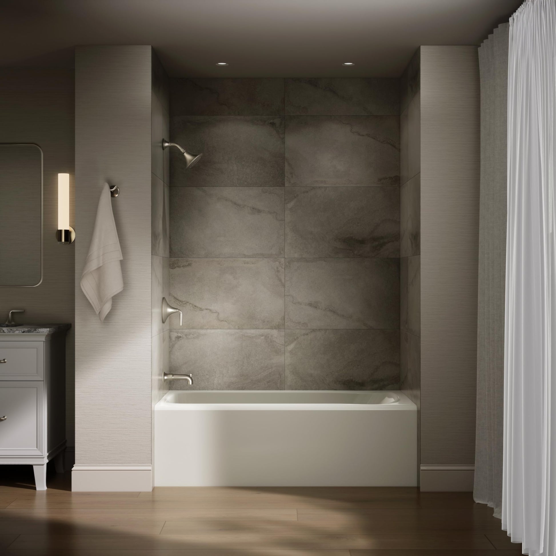 Dark Slate Gray Kohler 25830-LA-96 Avec® 60" x 30" alcove bath, left drain, Biscuit