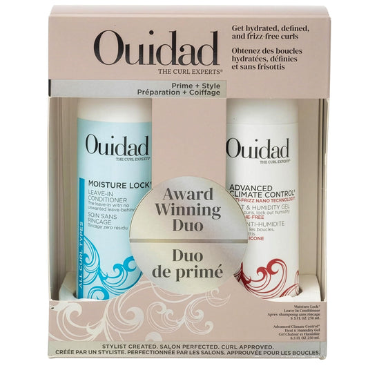 Gray Ouidad Advanced Climate Control Heat & Humidity Styling Kit, Anti Frizz Curly Hair Products to Lock in Moisture & Block Humidity, Flexible, Long-Lasting Hold, No Parabens & Sulfates