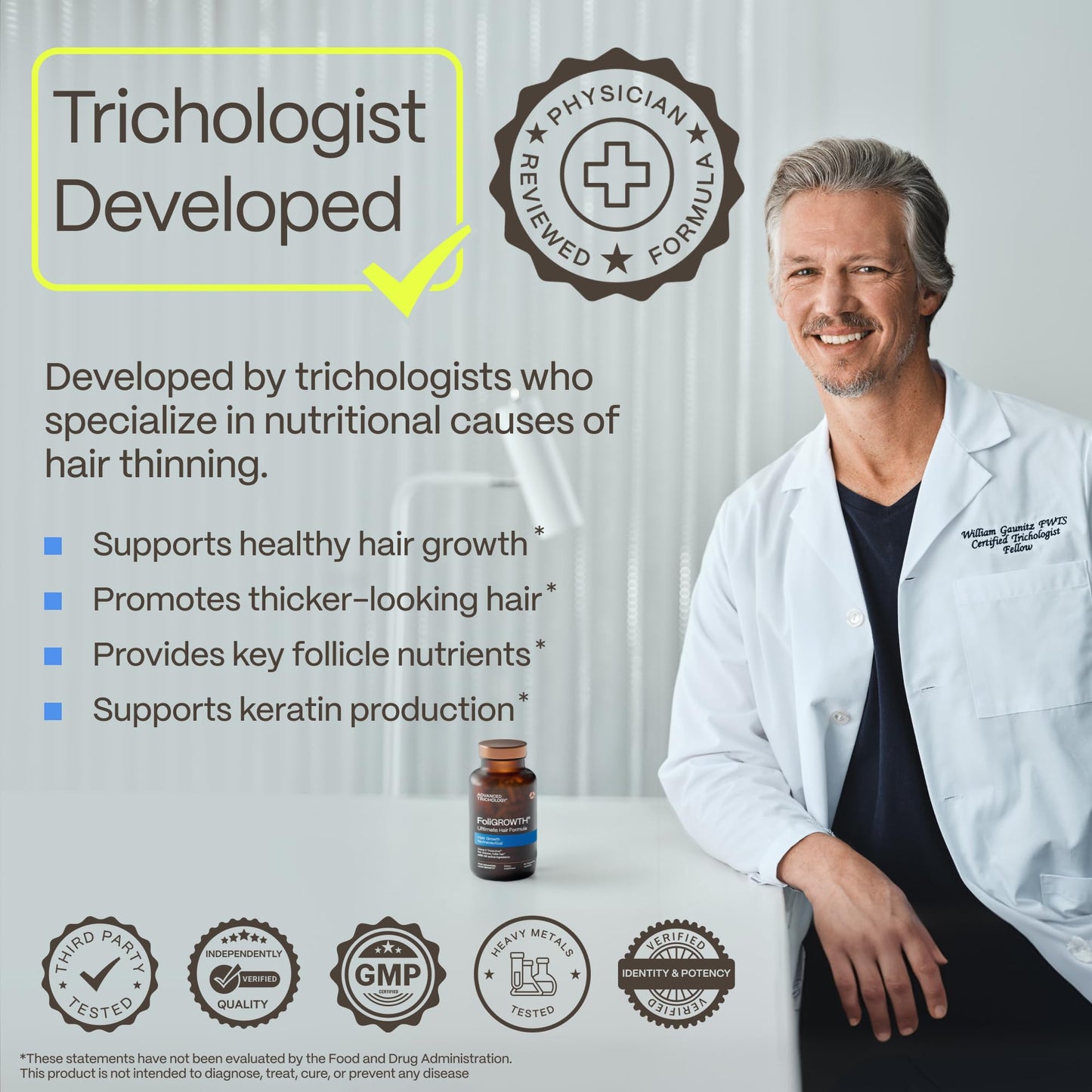Gray FoliGROWTH® Hair Growth Supplement for Women & Men | For Thicker, Fuller Hair | American Hair Loss Association Approved | Supports Thinning Hair