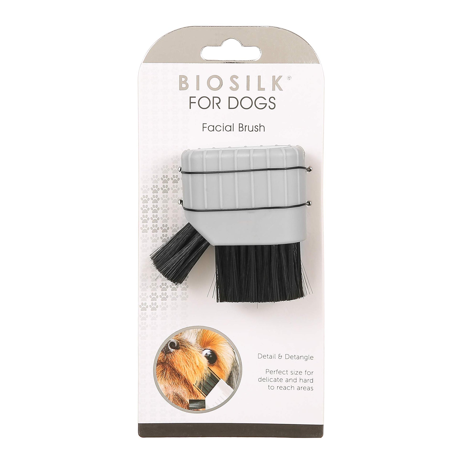 White Smoke BioSilk Facial Brush with Silk Therapy for Dogs - Grooming Brush with Detailer Bristles for Hard to Reach Areas on Dog Faces