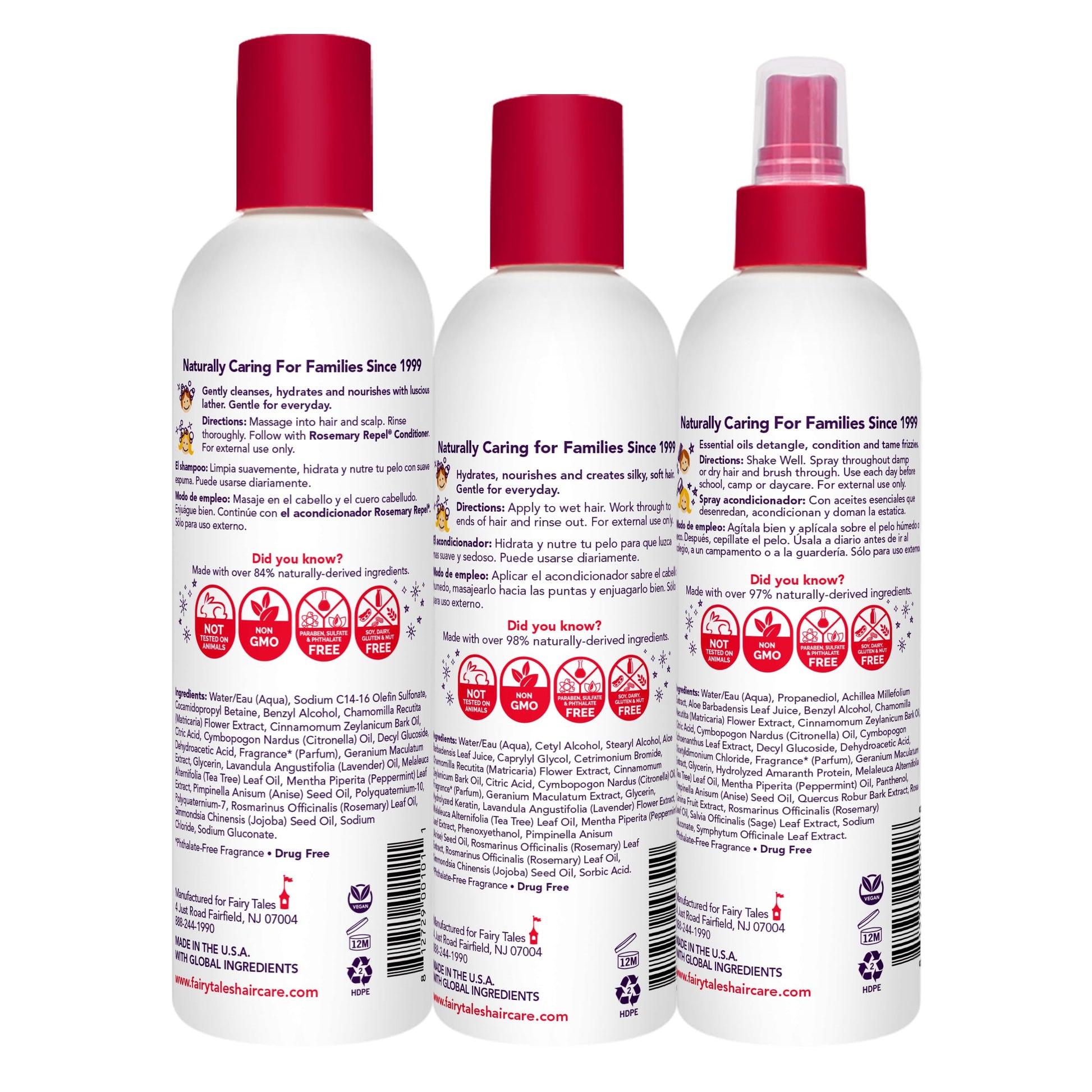 White Smoke Fairy Tales Rosemary Repel Shampoo 12oz, Conditioner 8oz, Conditioning Spray 8oz, plus Daily Cleanse Shampoo 12oz, and Daily Cleanse Conditioner 12oz | Everyday Kids Shampoo and Conditioner Bundle