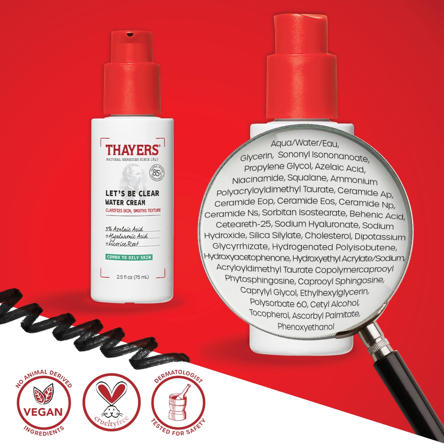 Firebrick THAYERS Let's Be Clear Water Face Cream, Moisturizer with Azelaic Acid and Hyaluronic Acid, Skin Care for Combination to Oily Skin, 2.5 Oz