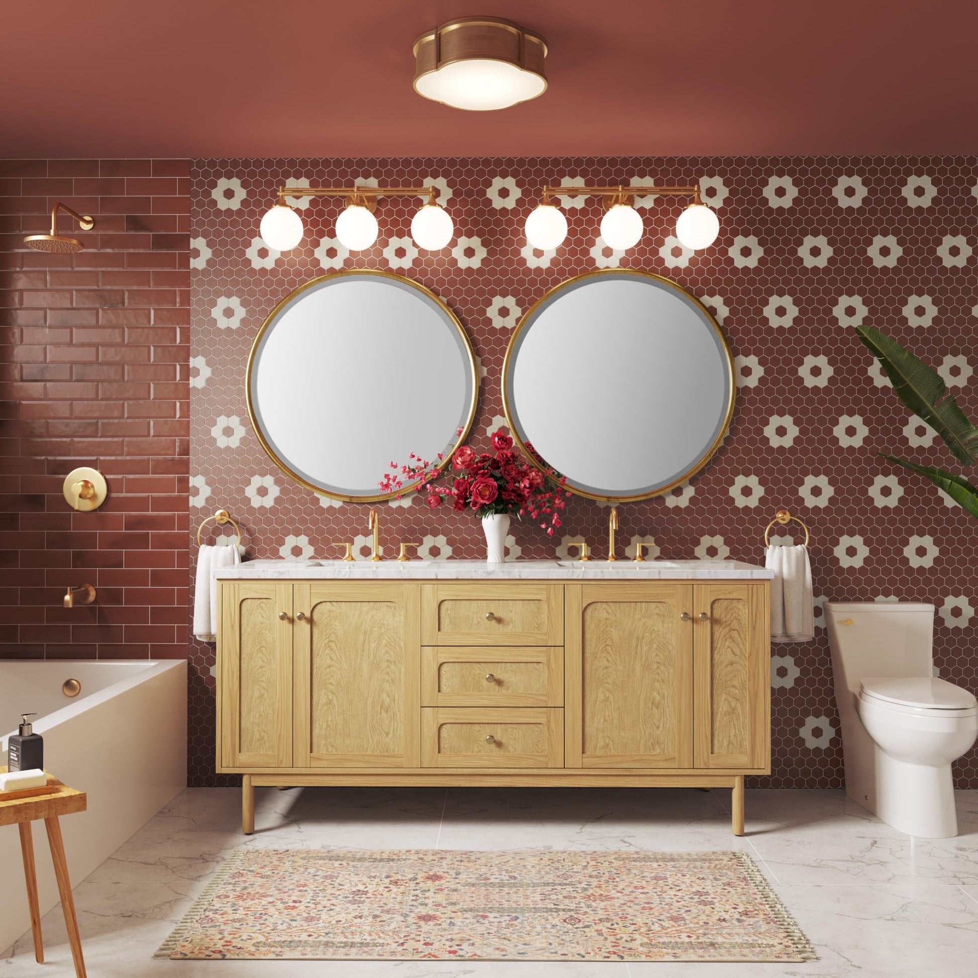 Saddle Brown Signature Hardware 447042 Sitka 60" Three Wall Alcove Acrylic Soaking Tub with Pre-Drilled Overflow Hole