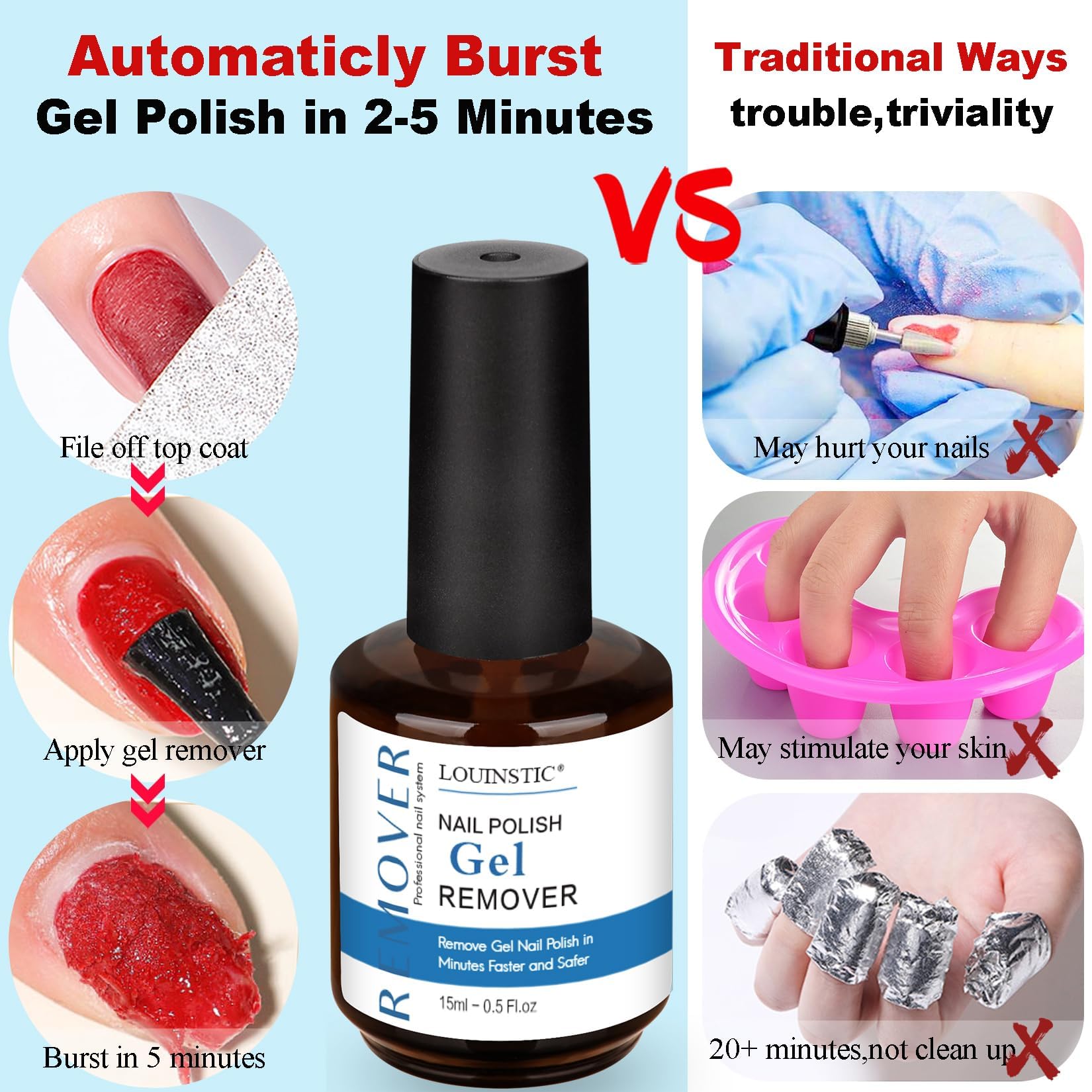White Smoke Gel Polish Remover, Gel Remover Kit Includes Cuticle Oil for Nail & Nail Polish Remover Tool No Soaking or Wrapping Removes Gel Polish in 2-5 Minutes