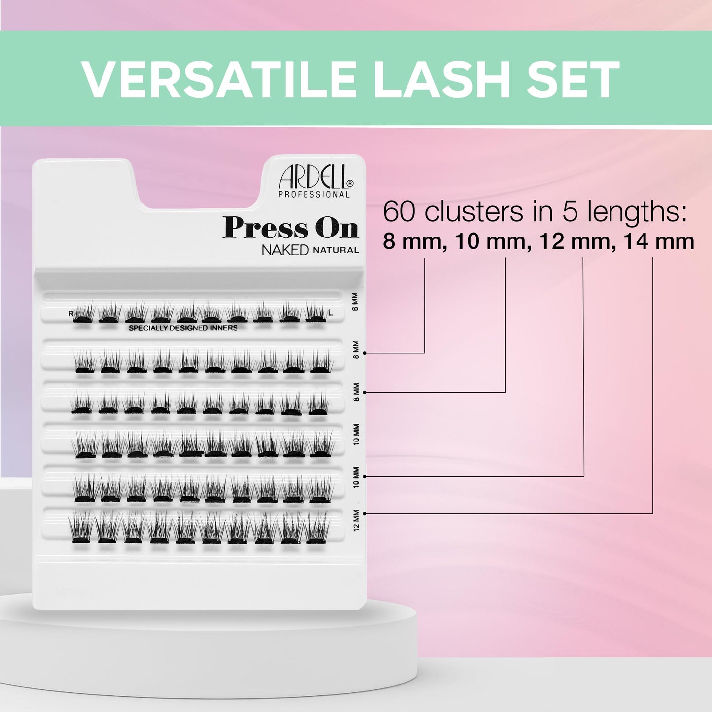Lavender Ardell Press On Lashes Naked Natural – Pre Glued Lash Clusters for All-Day Wear, No Glue Needed, 60 Clusters