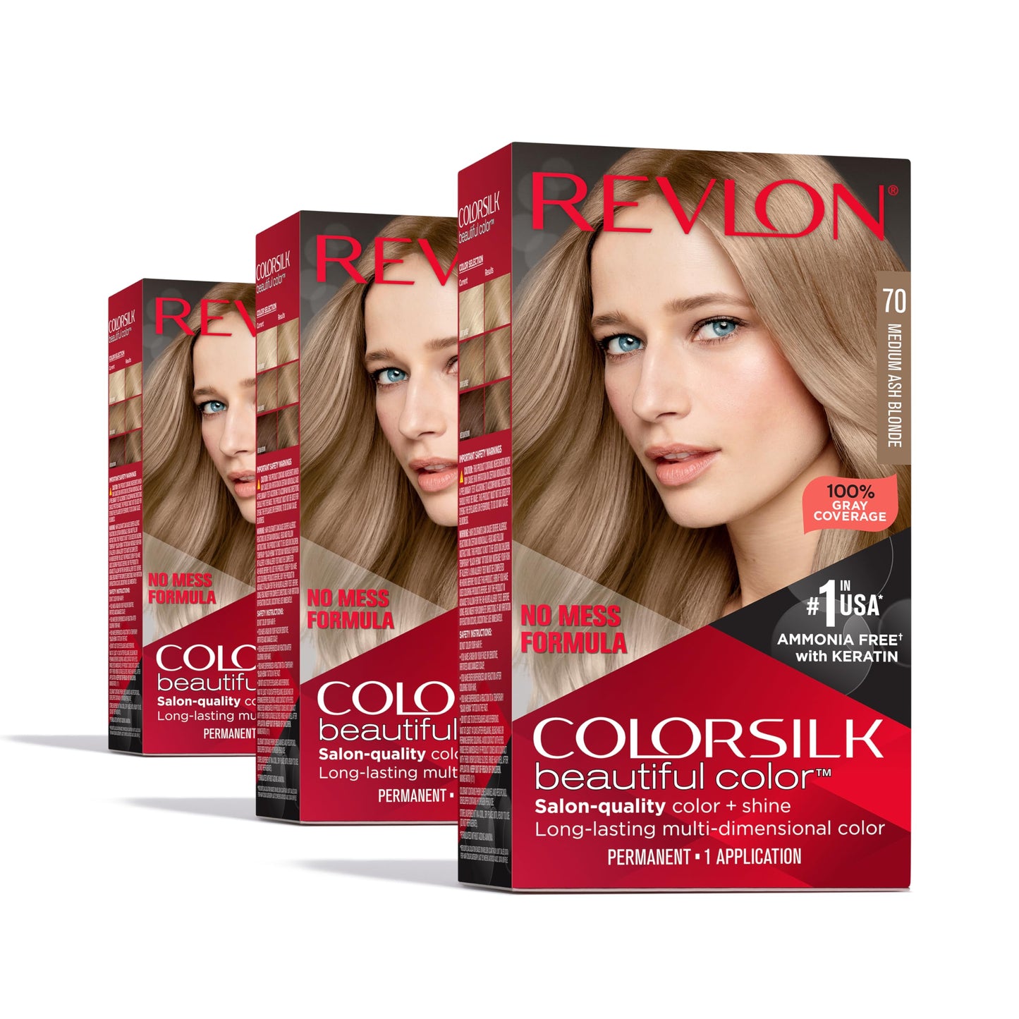 White Smoke Revlon Colorsilk Beautiful Color Permanent Hair Color, (OLD VERSION) 70 Medium Ash Blonde (Pack of 3)