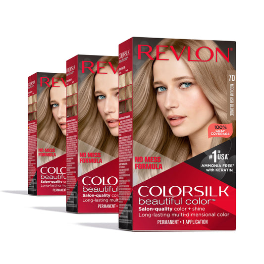 White Smoke Revlon Colorsilk Beautiful Color Permanent Hair Color, (OLD VERSION) 70 Medium Ash Blonde (Pack of 3)