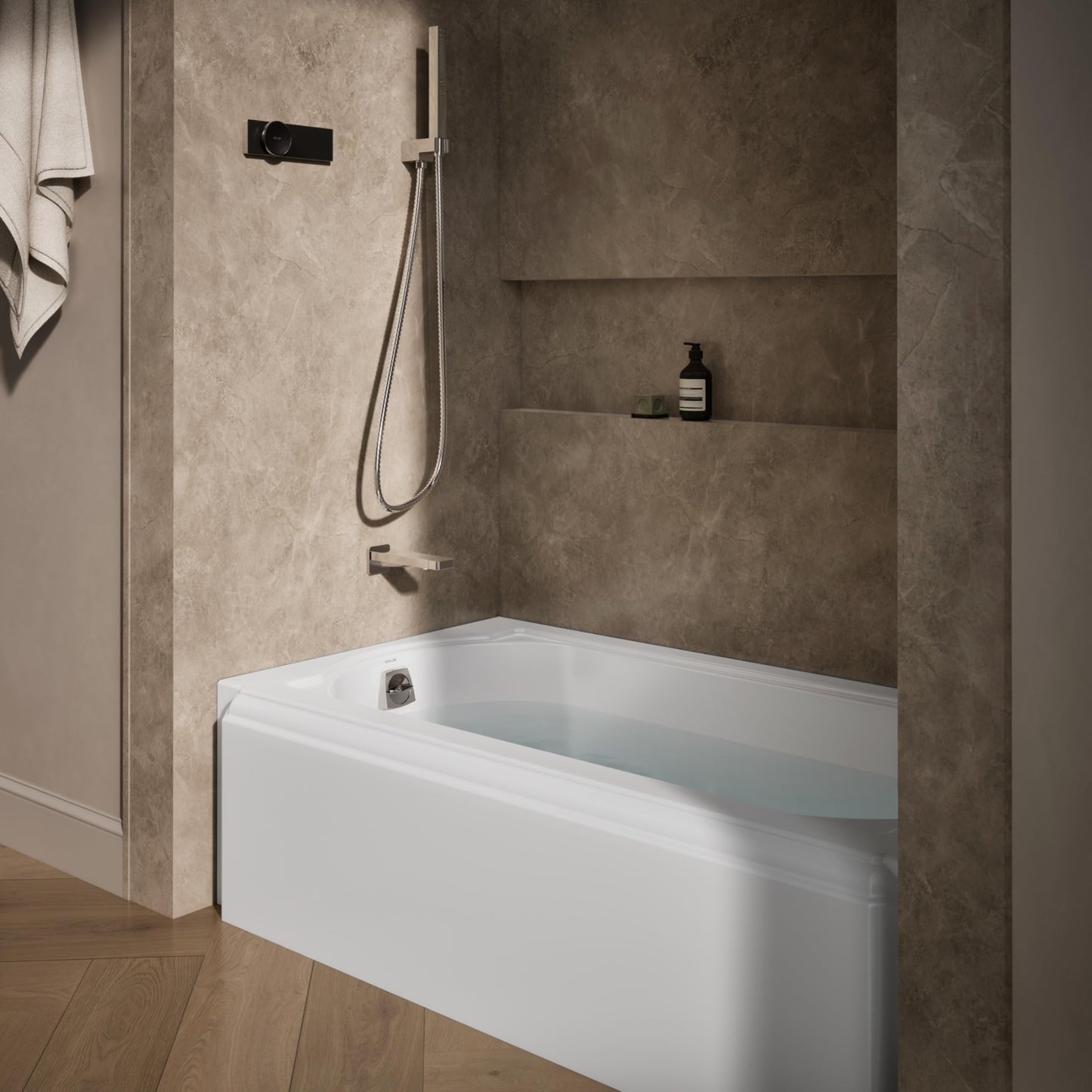 Dark Olive Green KOHLER K-721-0 Memoirs 60" x 33-3/4" Alcove Cast Iron Bathtub with Left-Hand Drain and Itegral Flange, Safeguard Slip-Resistant Surface, White