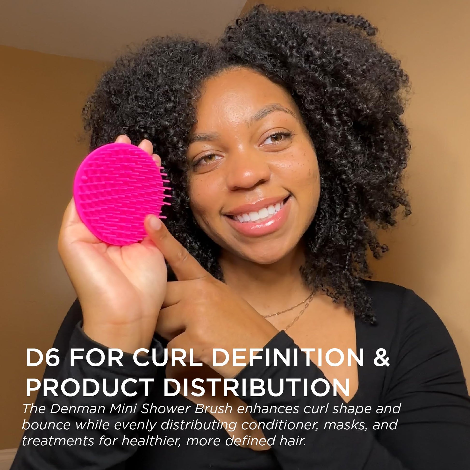 Black Denman (Pink) Scalp Massager and Detangling Hair Brush for Thick or Thin Hair, Curly or Straight Hair - use in the Shower or Bath - Head and Beard Scrubber - For Women and Men, D6