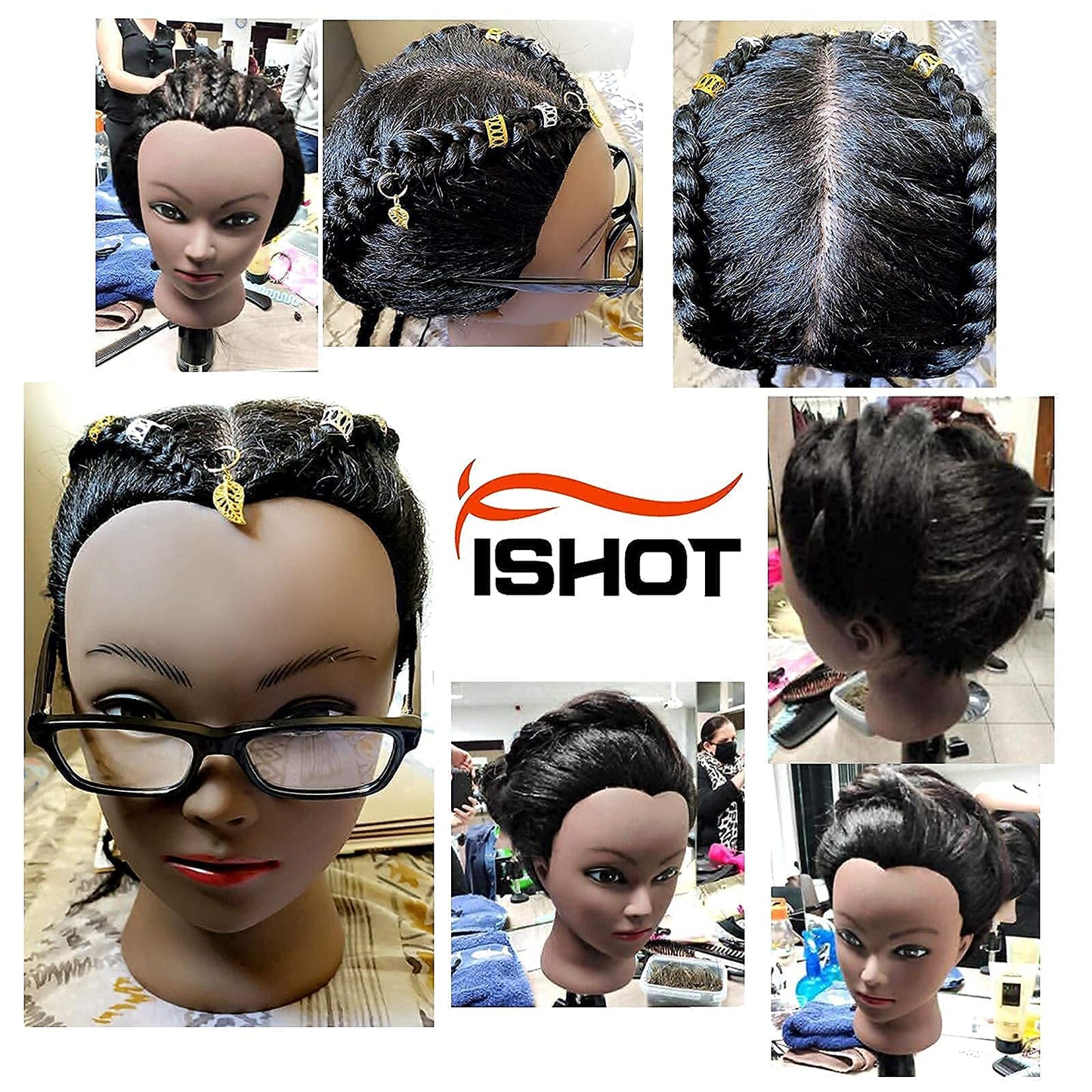 White Smoke ISHOT Mannequin Head Human Hair,16"100% Real Human Hair,Beauty School Hair Practice Head,Manikin Cosmetology Hairdresser Training Head,Doll Head