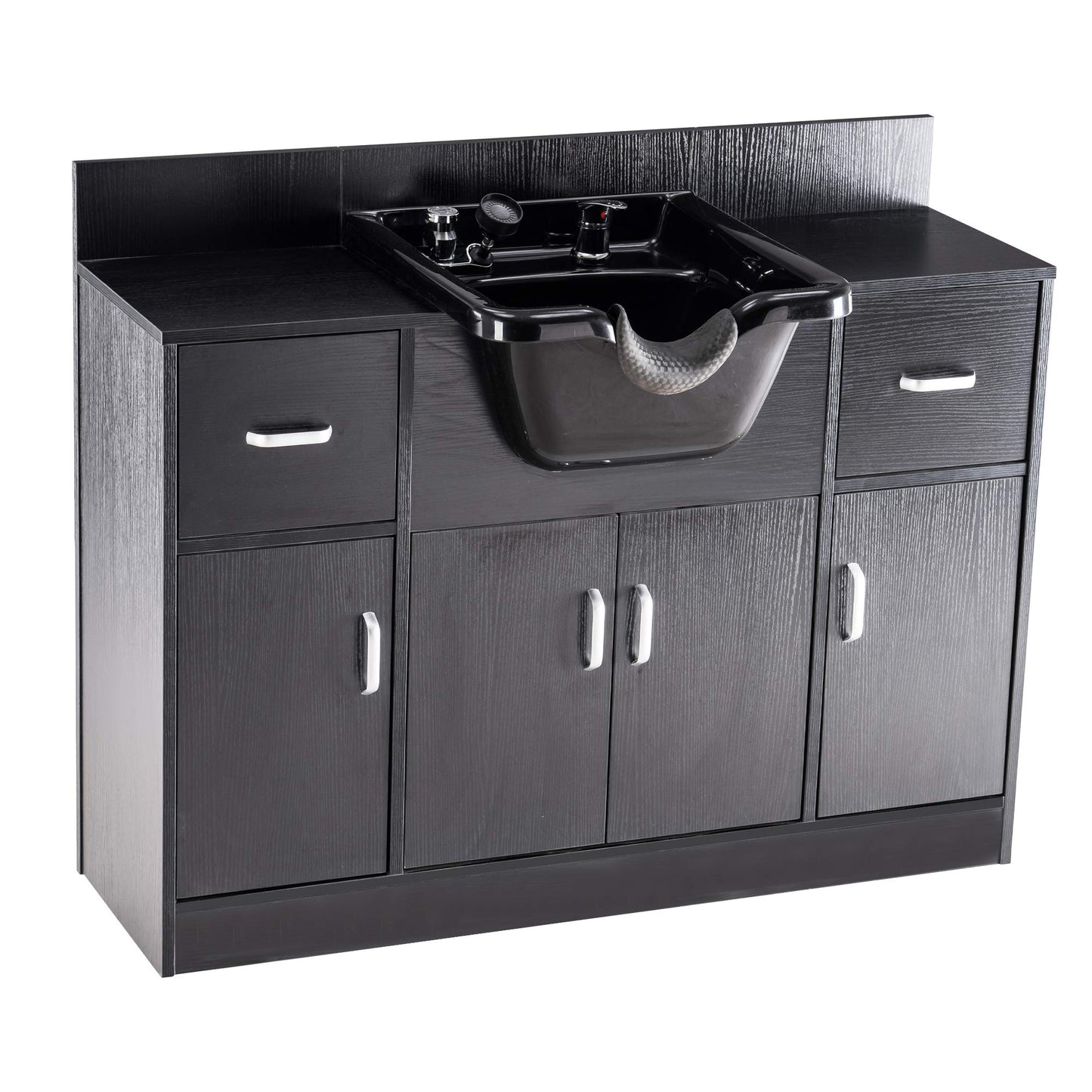 Dark Slate Gray BarberPub Multi-Functional Shampoo Backwash Sink Station with Shampoo Bowl for Hair Stylist, Salon Spa Beauty Cabinet with Faucet Sprayer, Barber Storage Equipment 45.3" x 14.1'' x 36.4" 7139