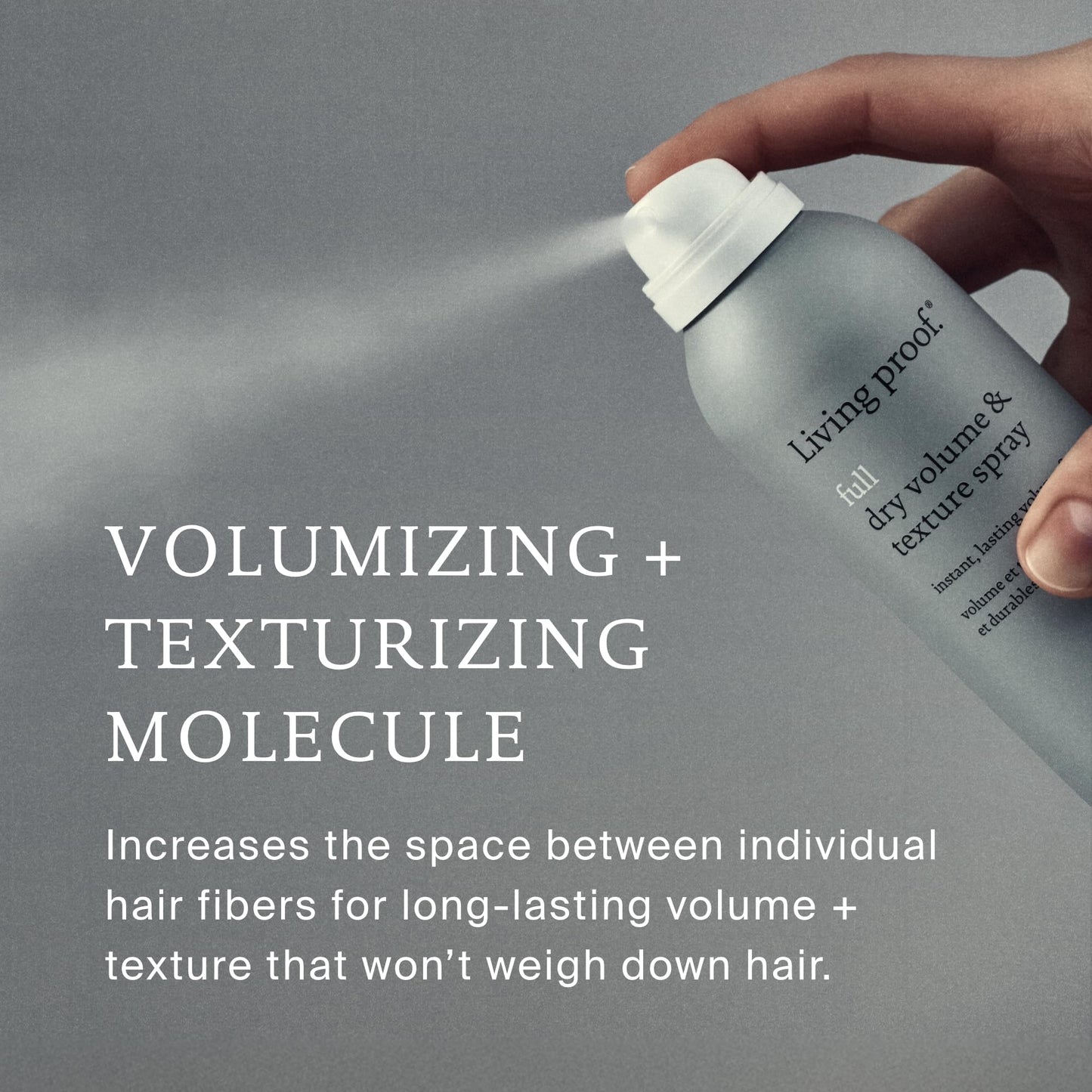 Dim Gray Living proof Full Dry Volume & Texture Spray – Instant Volume, Texture, Oil Absorption, Heat Protection, Lightweight Hold for Fine or Flat Hair, 7.5 oz