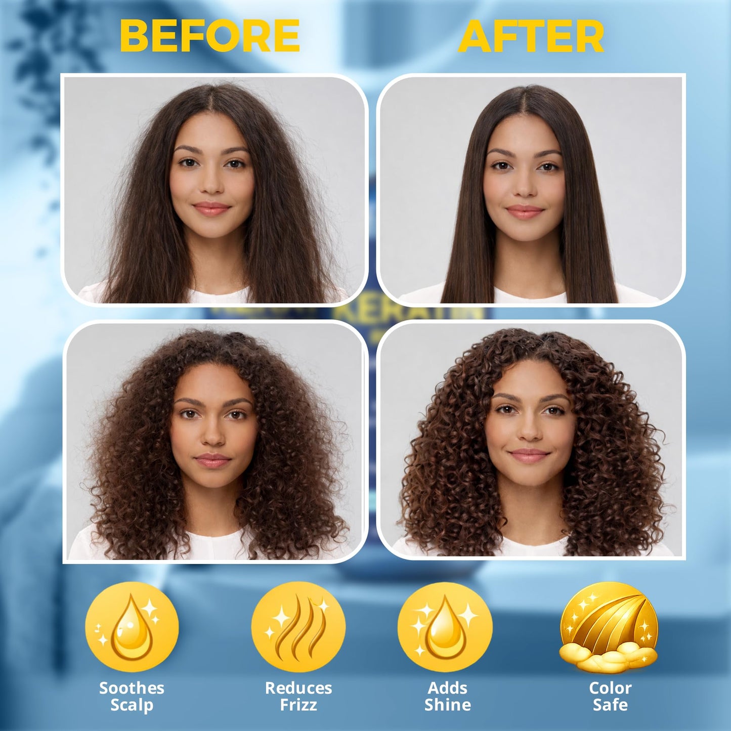 Light Gray Keratin Shampoo and Conditioner Set 16 fl oz Each - Strengthening & Smoothing Care for Dry, Damaged, Frizzy or Keratin-Treated Hair - Color Protecting - Champu Cabello con Keratina - Nexon Botanics