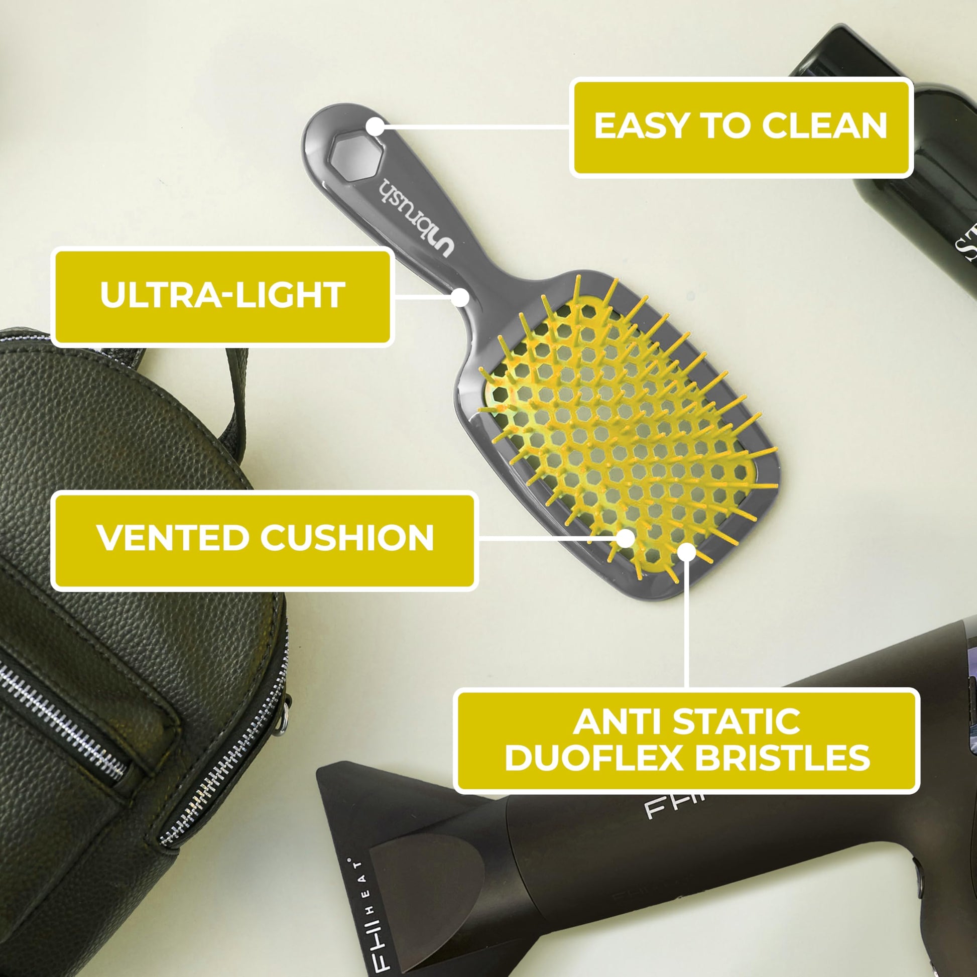 Antique White FHI Heat UNbrush Detangling Brush for Pain-Free Brushing on All Wet or Dry Hair Types — Durable DuoFlex Anti-Static Bristles, Lightweight Handle, Vented Hair Brush, Sun Ceremony
