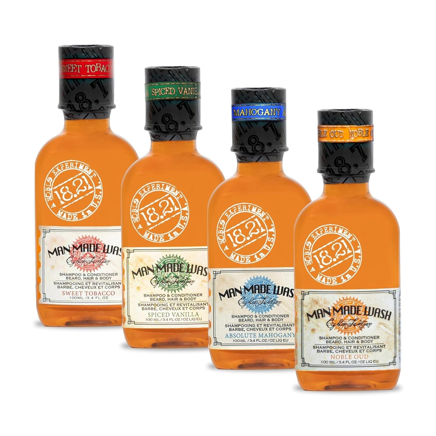 White Smoke 18.21 Man Made Original Four-Scent Variety-Pack 3-in-1 Body Wash, Shampoo, & Conditioner for Men, All Hair & Skin Types, Strengthens and Moisturizes in a Manly Aroma