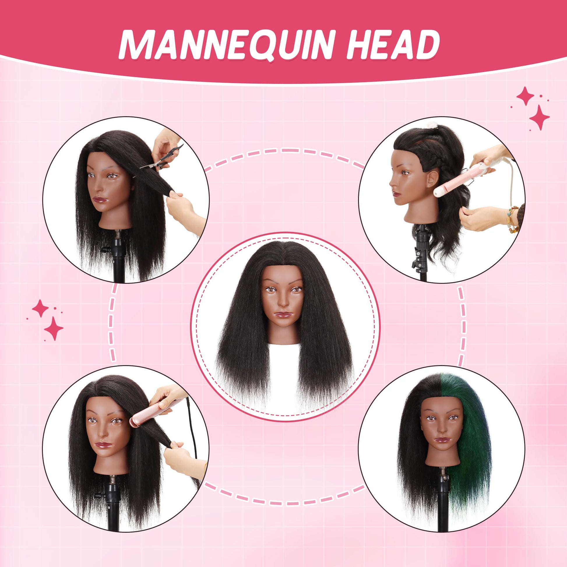 Misty Rose Mannequin Head 100% Real Human Hair Training Doll Head for Braiding Styling Cosmetology Practice with Clamp Stand (18 Inch)