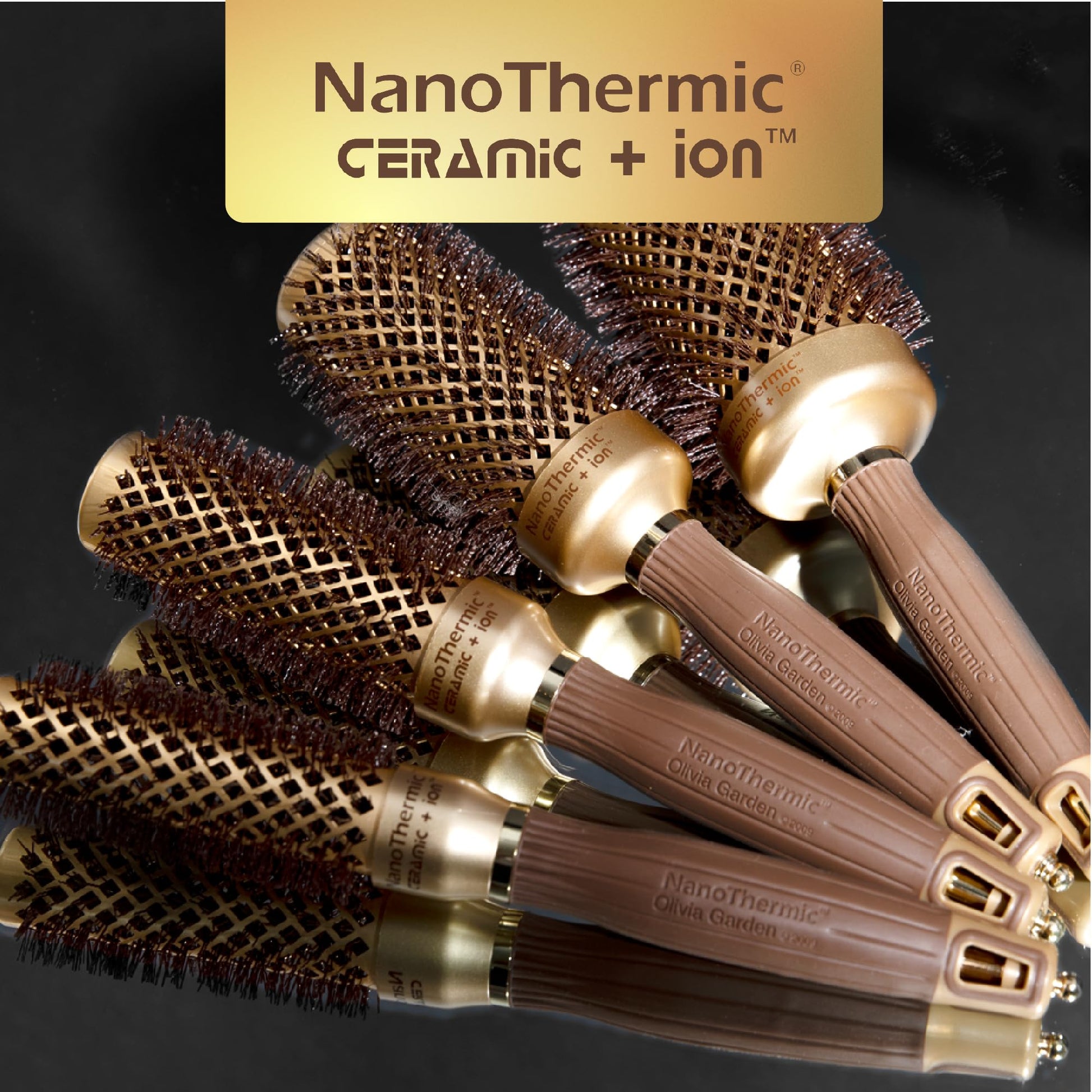 Dark Slate Gray Olivia Garden NanoThermic Ceramic + Ion Round Thermal Hair Brush - Not Electrical - Professional Blowout Brush for Normal to Thick Hair, 85-39TF-P2QB 4 Piece