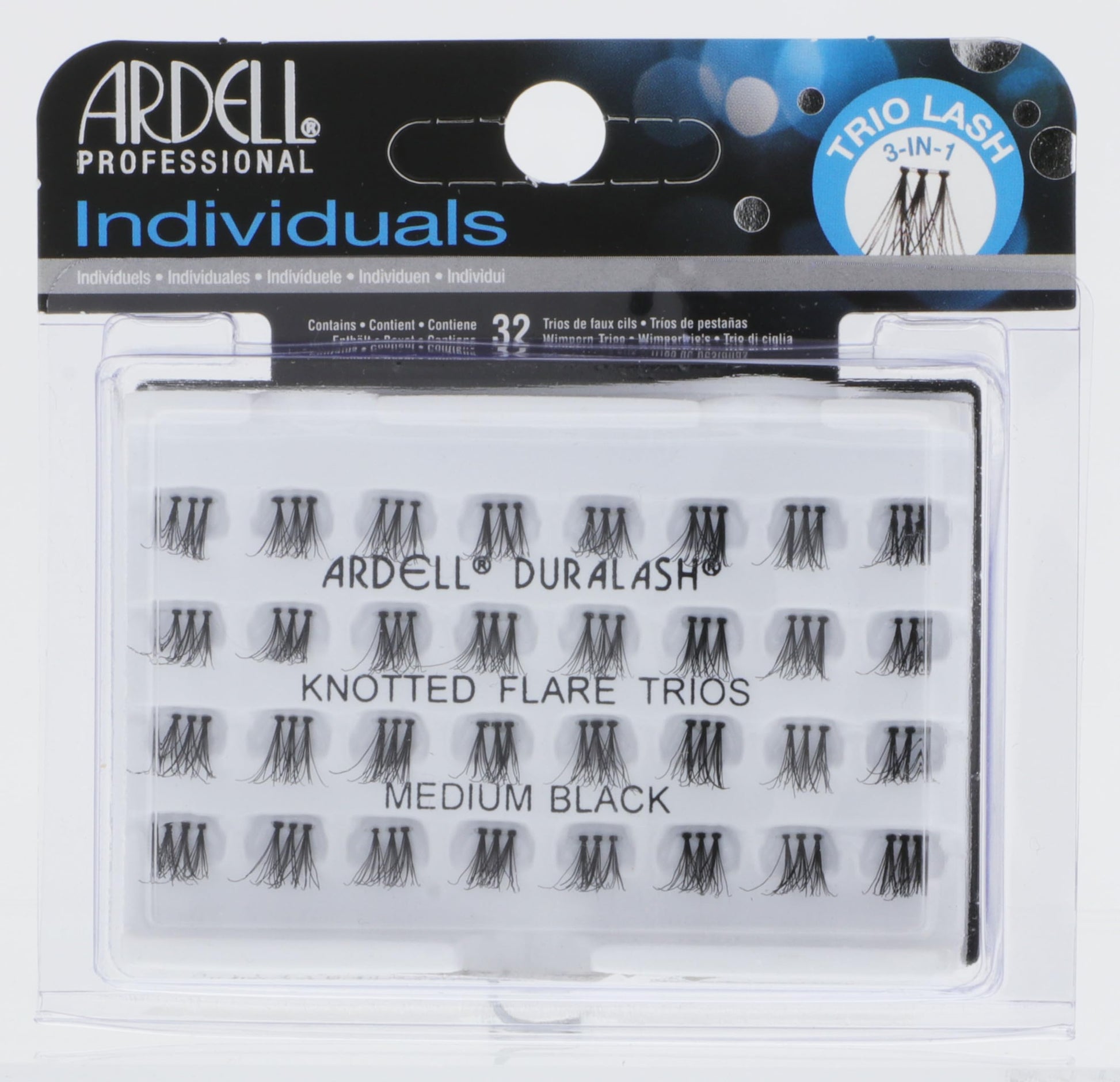 Lavender Ardell False Eyelashes Individual Lashes Trios Medium Black, Reusable DIY Lash Clusters, Eyelash Extensions, 4 Pack
