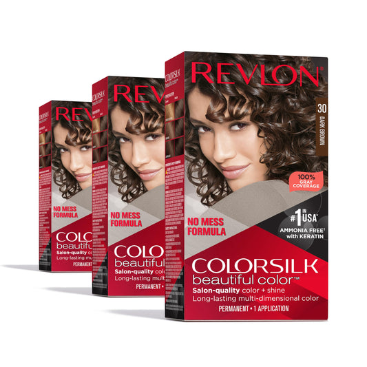White Smoke Revlon Colorsilk Beautiful Color Permanent Hair Color, (OLD VERSION) 30 Dark Brown (Pack of 3)