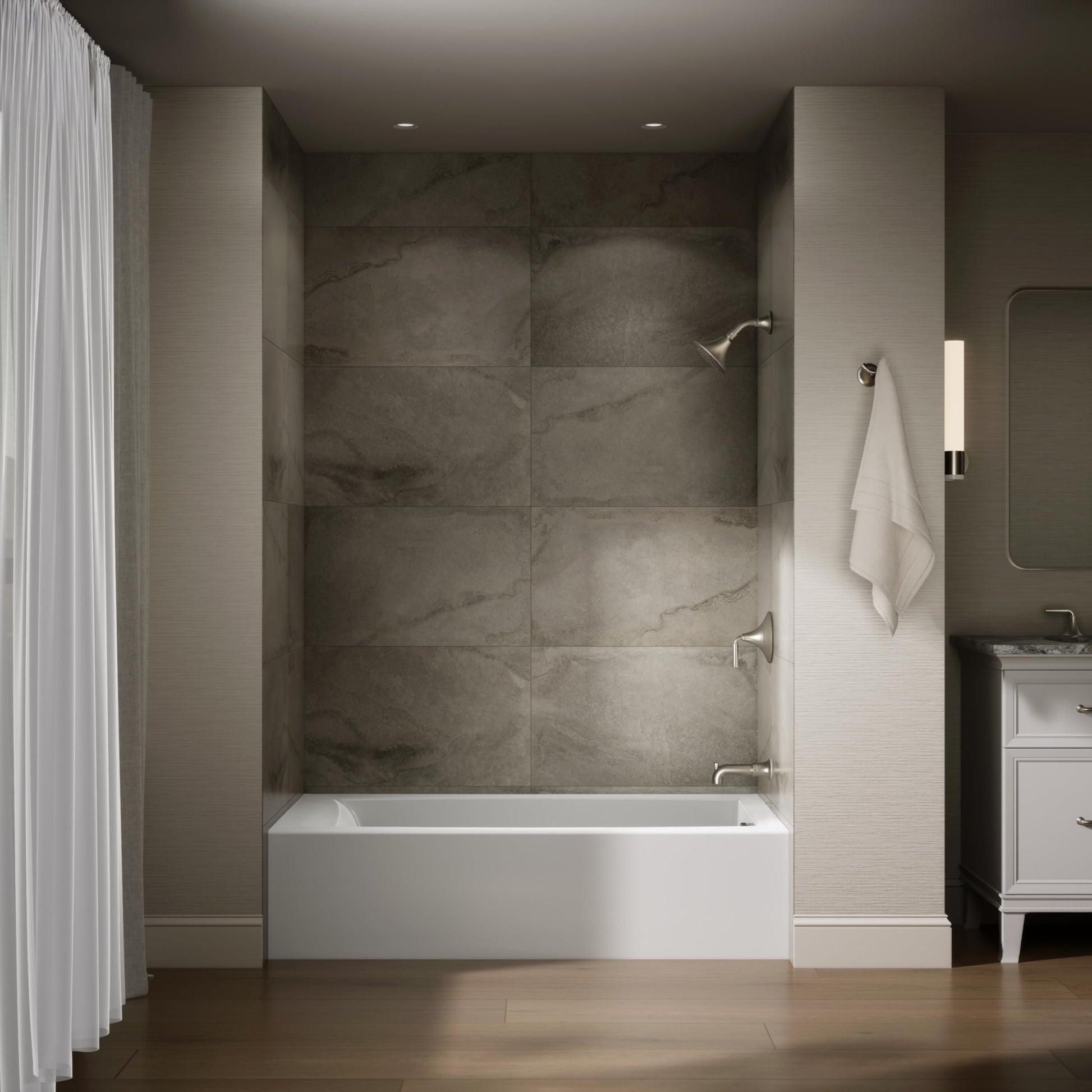 Dark Slate Gray Kohler 26108-RA-0 K-26108-RA-0 Entity 60" x 32" Alcove Bath, Right Drain, White