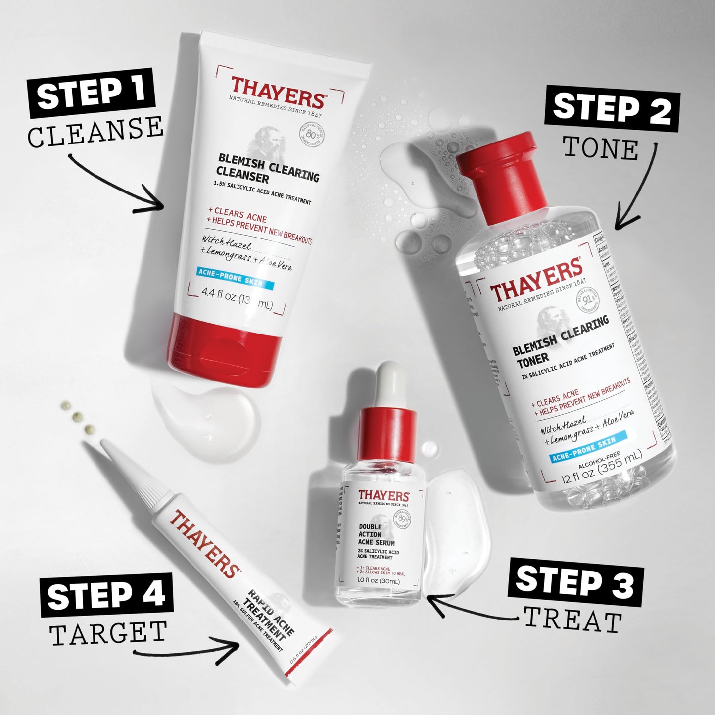 Lavender THAYERS Blemish Clearing Face Cleanser with 1.5% Salicylic Acid, Acne Treatment Face Wash, Soothing and Non-Stripping Skin Care, 4.4 Fl Oz