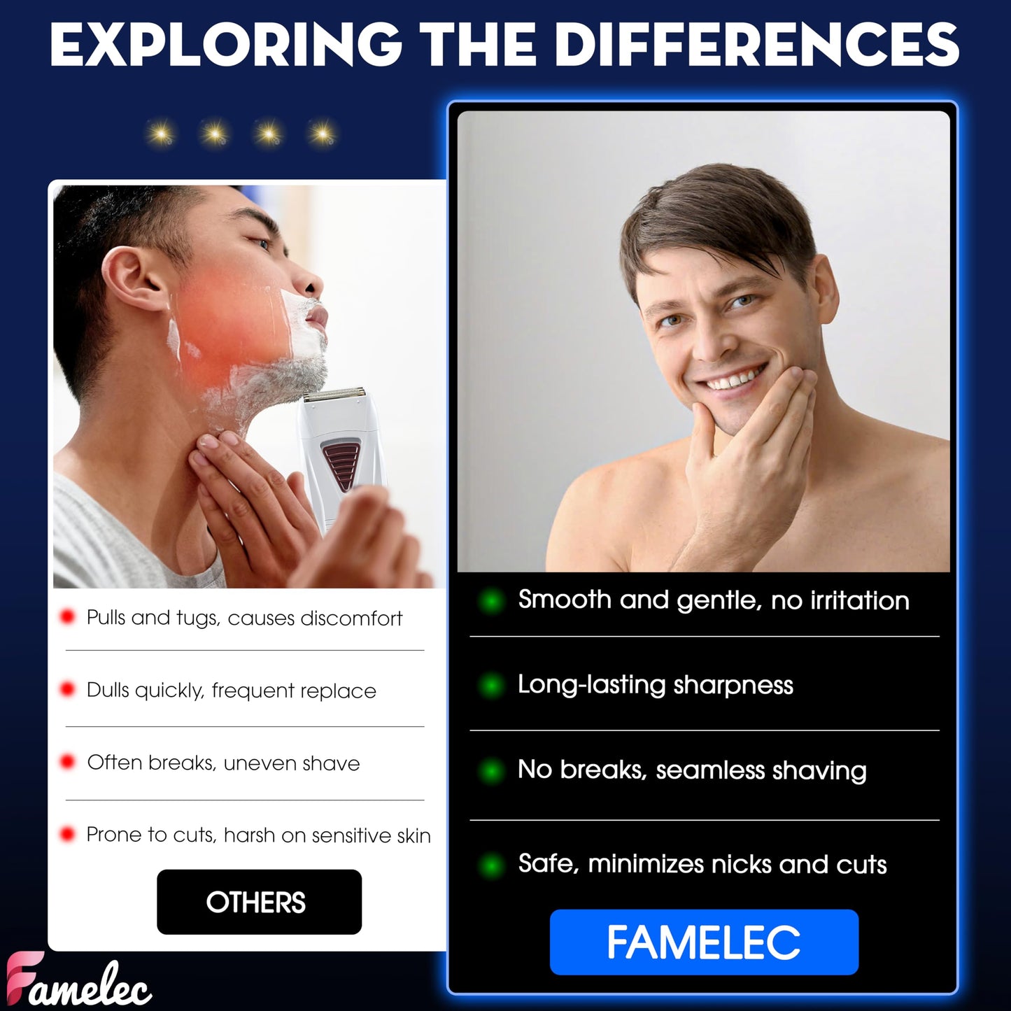 Black FAMELEC Pro Foil and Cutters for Andis Foil Shaver Models TS1 17150 17235 17220 TS2 17200, Razor Blades & Gold Foil Shaver Blades Compatible with Andis Shaver Foil Replacement #17155 17160 17280