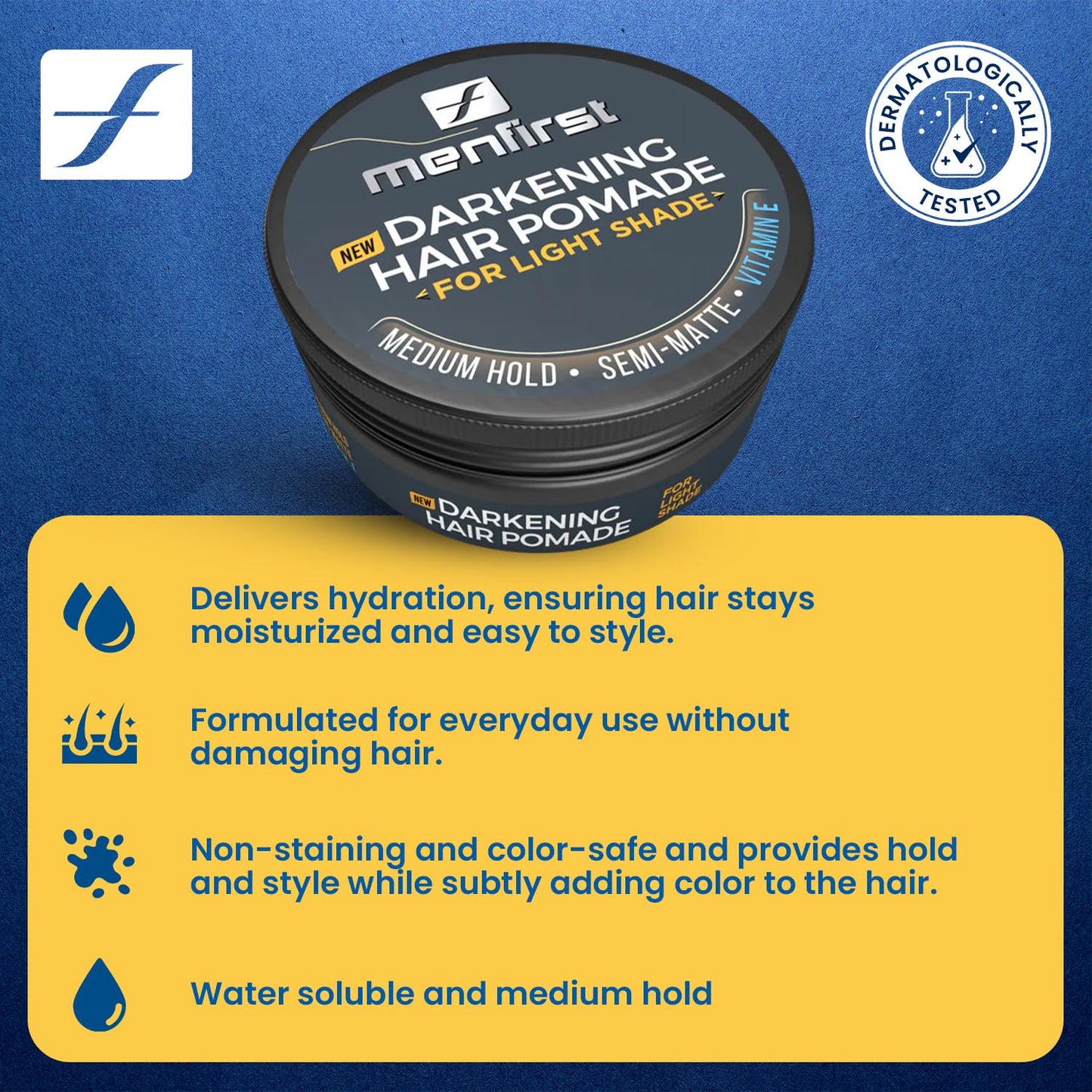 Sandy Brown MENFIRST Darkening Hair Pomade for Men for Light Shades – Temporary Gray Coverage Styling Wax for Hair & Beard, Water-Based, Medium Hold, Non-Greasy, Low Transfer, No Flakes, 3 oz