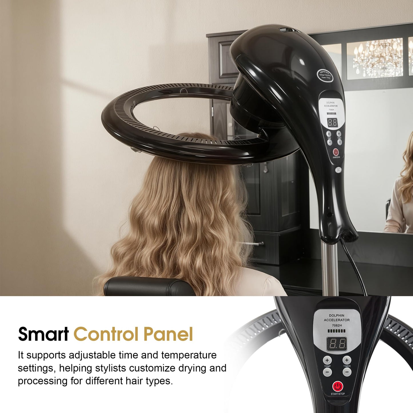 White Smoke BarberPub Orbiting Hair Dryer Processor with Adjustable Height & Smart Control Panel, 1100W Salon Hair Care Stand Station with Rolling Base for Hairstylist HDP01 (Black)