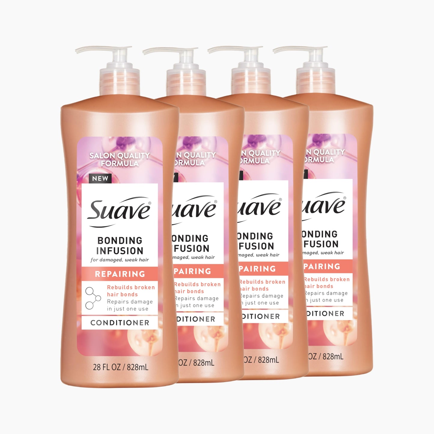 White Smoke Suave Bonding Infusion Repairing Conditioner, Infused with Bonding Complex, Restorative for Weak or Damaged Hair, 28oz Pump, 4 Pack