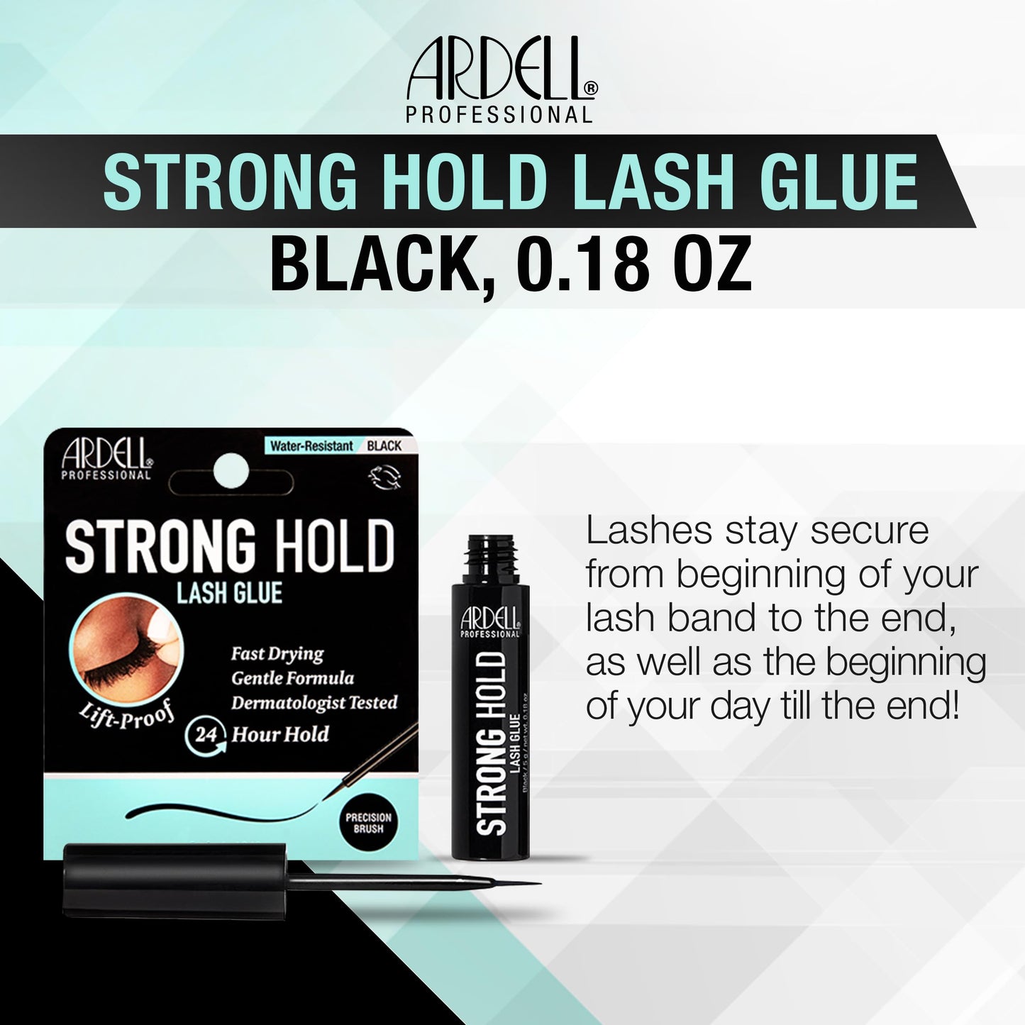 White Smoke Ardell Strong Hold Lash Glue, Black - Professional Waterproof Lash Adhesive for Strip Lashes with Precision Brush, Fast-Drying 24-Hour Lift-Proof Formula, 1-Pack