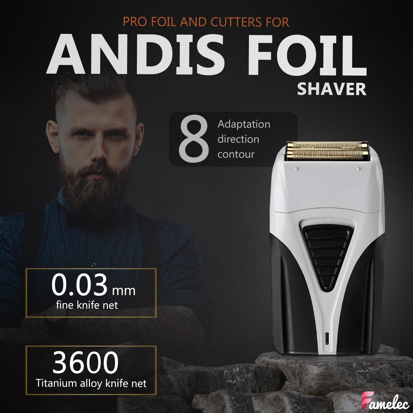 Dark Slate Gray FAMELEC Replacement Heads for Andis Shaver Pro-Foil & Lithium - Super Soft Gold Titanium Cutters for Andis Foil Shaver Replacement TS1 17150 17235 17220 TS2 17200, Compatible with Razor Blades