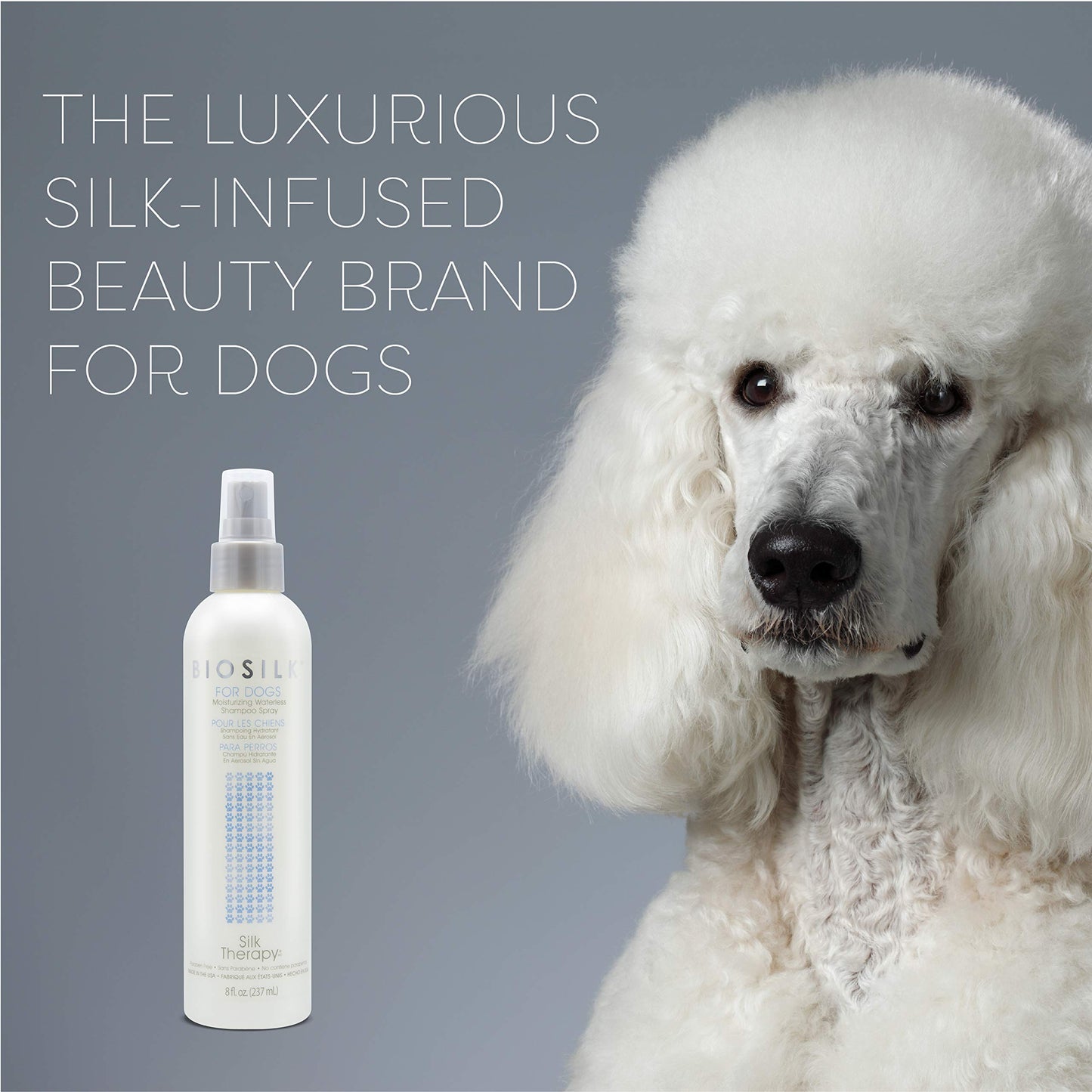 Slate Gray BioSilk for Dogs Silk Therapy Deep Moisture Waterless Shampoo Spray, No Rinse Between-Bath Dog Grooming Spray, Sulfate and Paraben Free, pH Balanced, Made in USA, 8 Fl Oz