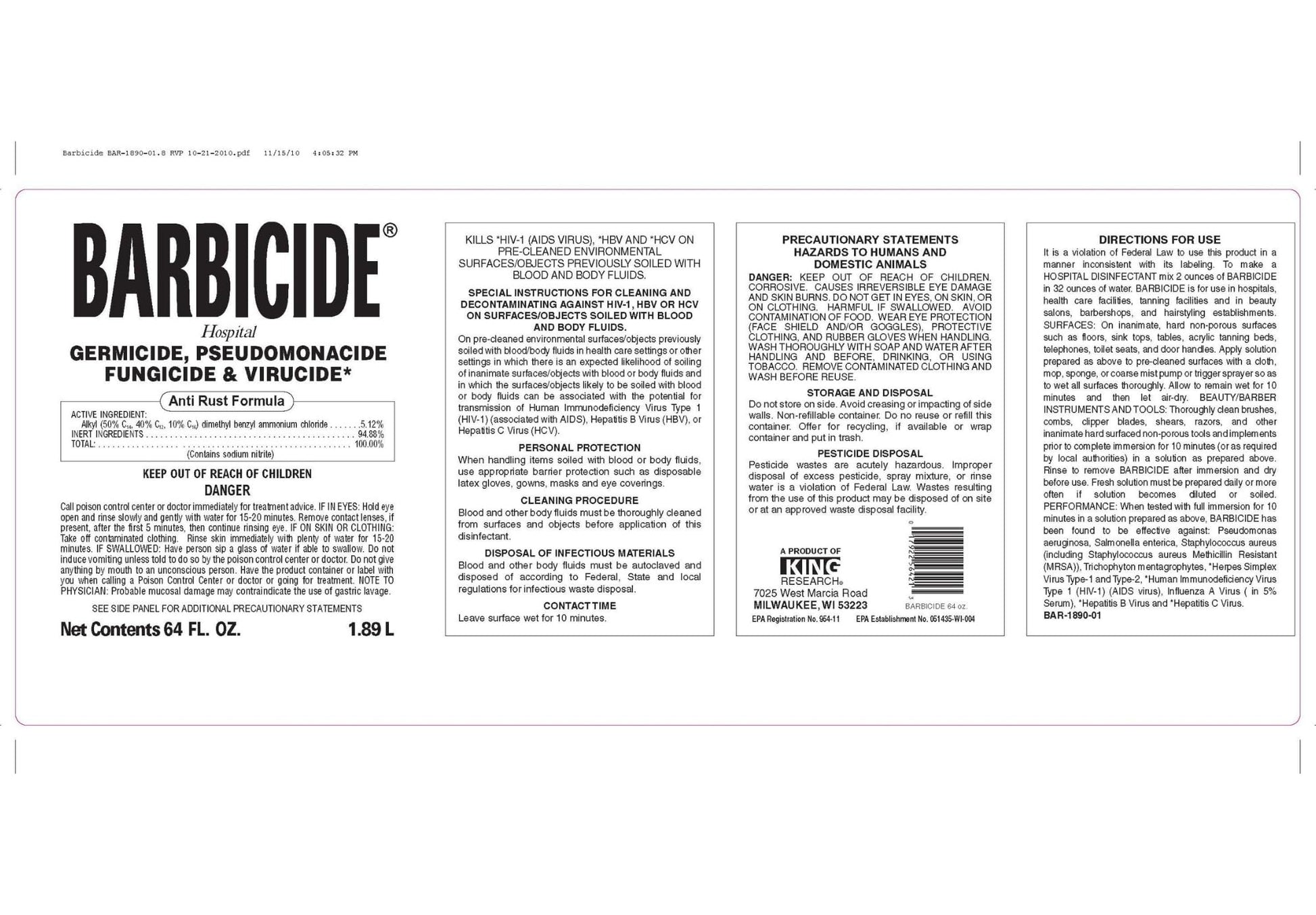 White Smoke BARBICIDE Disinfectant Concentrate – Pint (16 Fl Oz) | EPA-Registered, Hospital-Grade Germicide for Salons & Barbershops | Anti-Rust Solution for Shears, Combs & Professional Tools