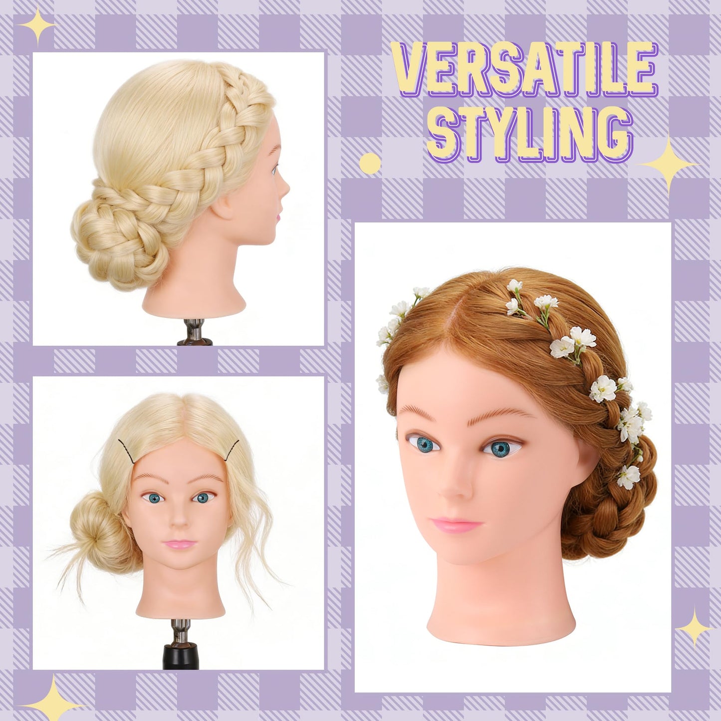 White Smoke Mannequin Head with 80% Real Hair for Cosmetology, 26-28" Light Brown Hairdresser Training Head with Clamp Holder and Tool (Blonde)
