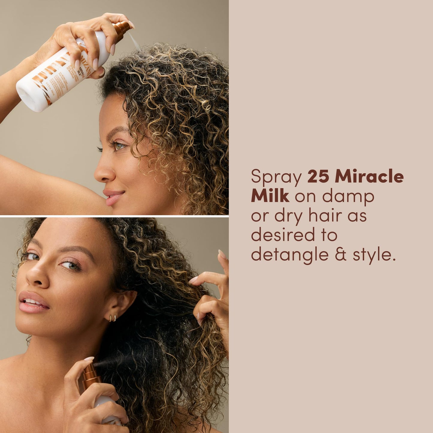 Gray Mizani 25 Benefit Miracle Milk - Leave in Conditioner for Curly Hair, With Coconut Oil, Curl Detangler Spray, Anti Frizz Heat Protectant, No Drying Alcohols, Paraben-Free, 8.5 Fl Oz