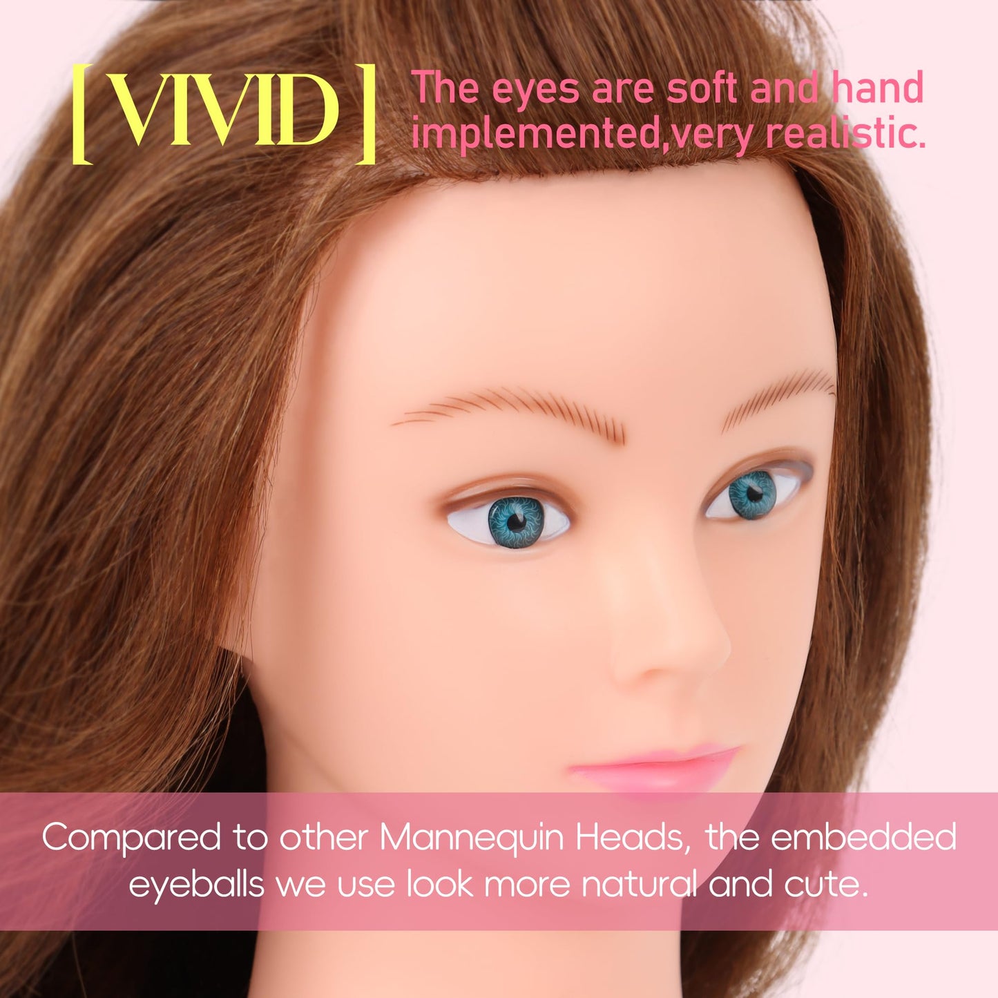 Peach Puff Mannequin Head Human Hair for Cosmetology - Manikin Head With 80% Human Hair for Styling Practice, Manikin Practice Head Hairdresser With Free Clamp Holder (#27-UB)