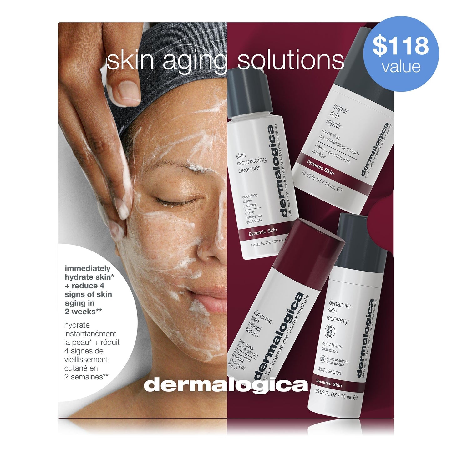 White Smoke Dermalogica Skin Aging Solutions Kit, Anti Aging Skincare Set - Includes: Face Cleanser, Serum, Moisturizer with SPF, and Cream, Travel Size
