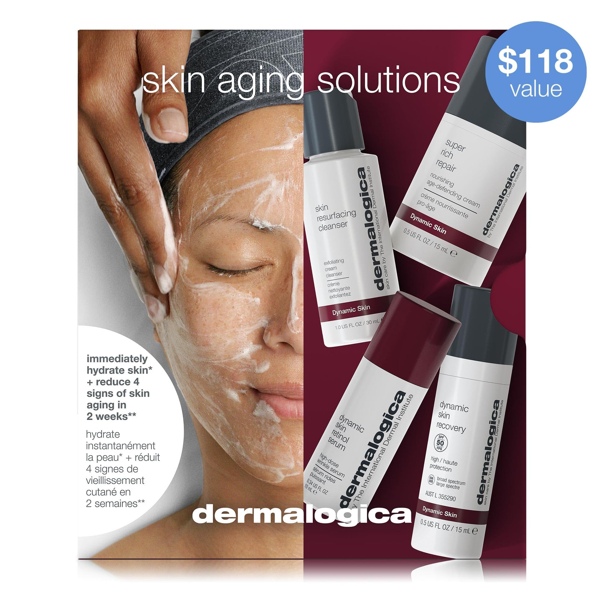 White Smoke Dermalogica Skin Aging Solutions Kit, Anti Aging Skincare Set - Includes: Face Cleanser, Serum, Moisturizer with SPF, and Cream, Travel Size