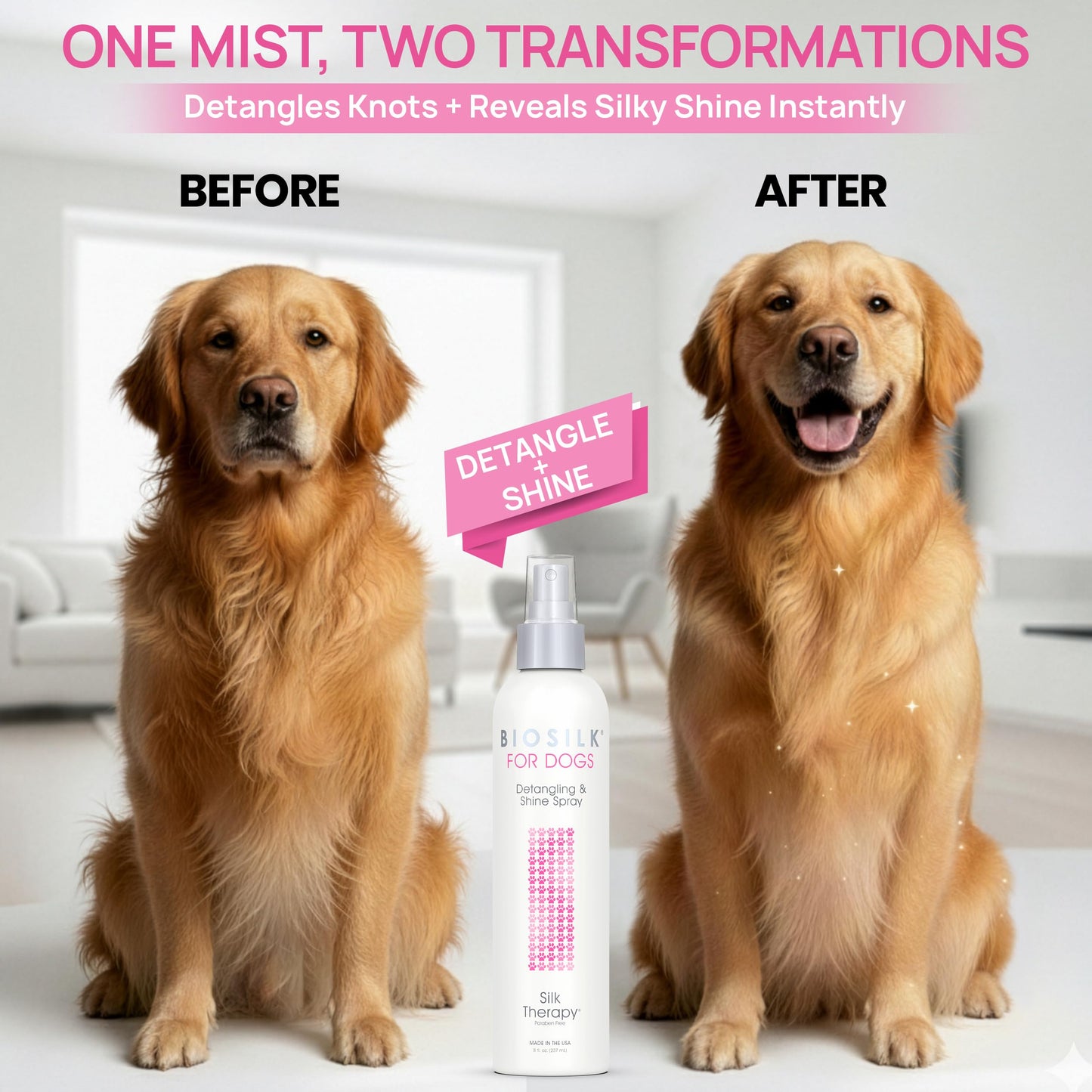 Light Gray BioSilk for Dogs Silk Therapy Detangling Plus Shine Protecting Mist for Dogs