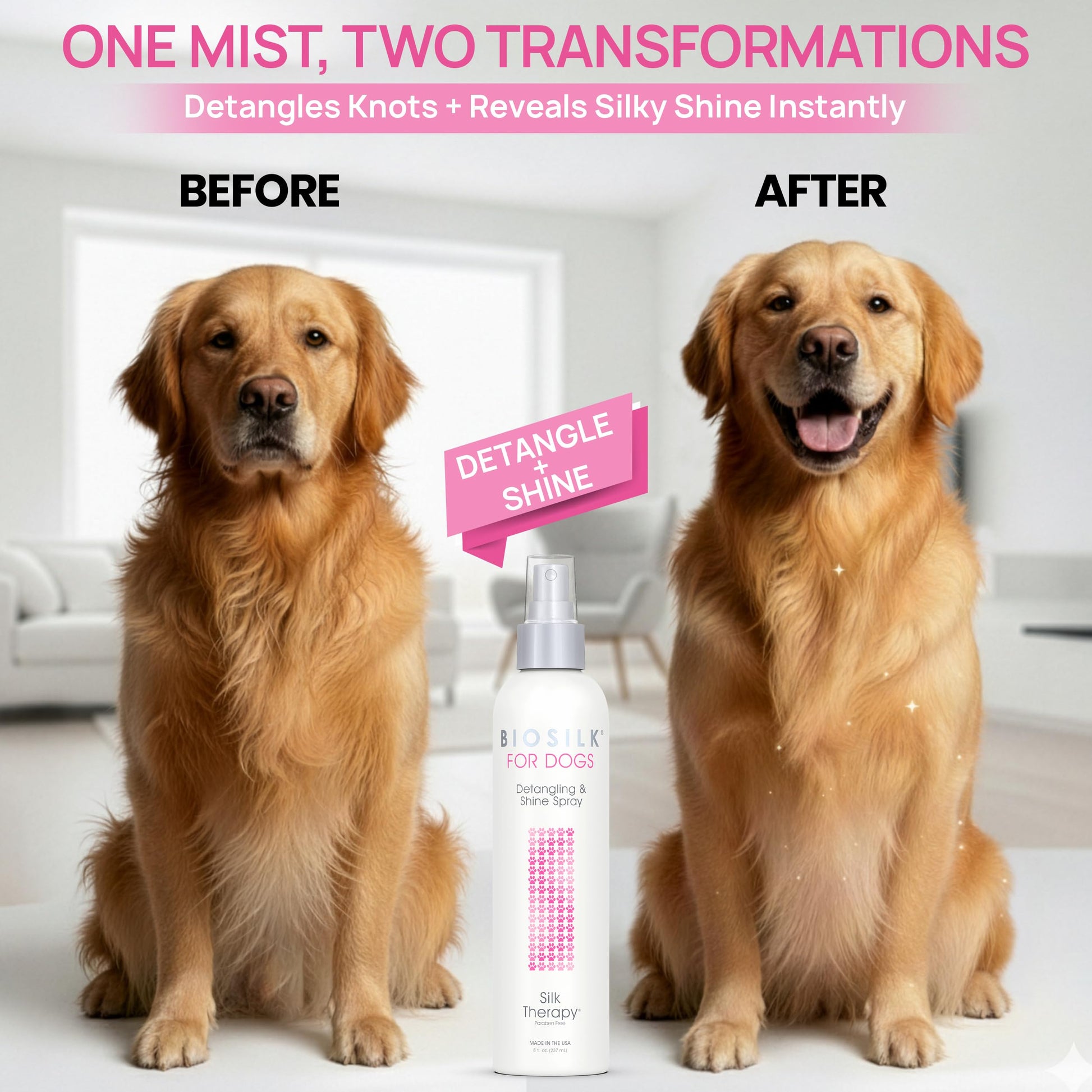 Light Gray BioSilk for Dogs Silk Therapy Detangling Plus Shine Protecting Mist for Dogs