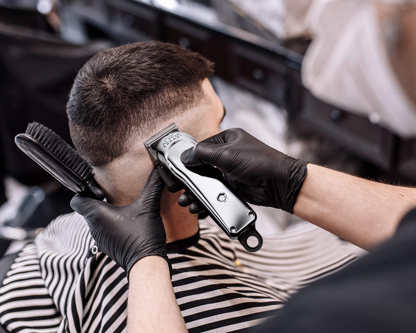 Dark Slate Gray GAMMA+ Replacement Fixed Black Diamond Carbon DLC Taper Hair Clipper Blade with Moving Gold Titanium Deep Tooth Cutter Set