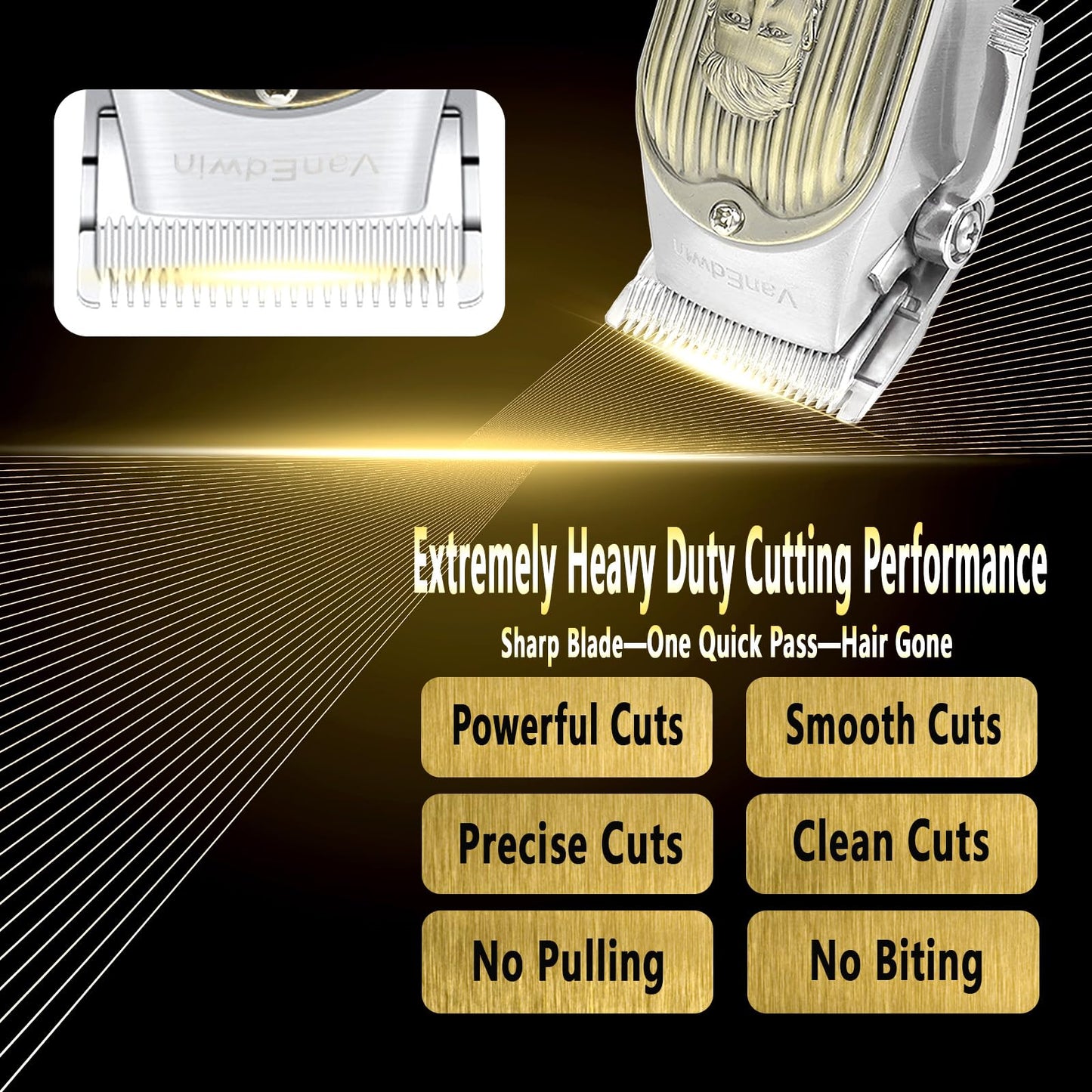 Black VanedwinPRO Professional Hair Clippers for Men, Professional Barber Clippers and Trimmer, Rechargable Cordless Clippers for Hair Cutting with Ultra High Cutting Performance, Electric Fade Haircut Kit