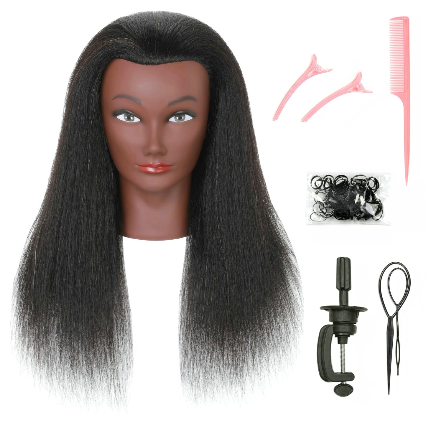 White Smoke LECIPO Mannequin Head with 100% Real Human Hair for African American Practice Manikin Doll Style Head Braiding Styling Cosmetology Barber Training with Stand