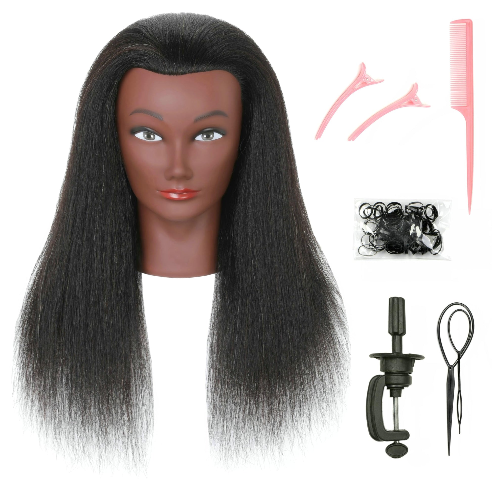 White Smoke LECIPO Mannequin Head with 100% Real Human Hair for African American Practice Manikin Doll Style Head Braiding Styling Cosmetology Barber Training with Stand