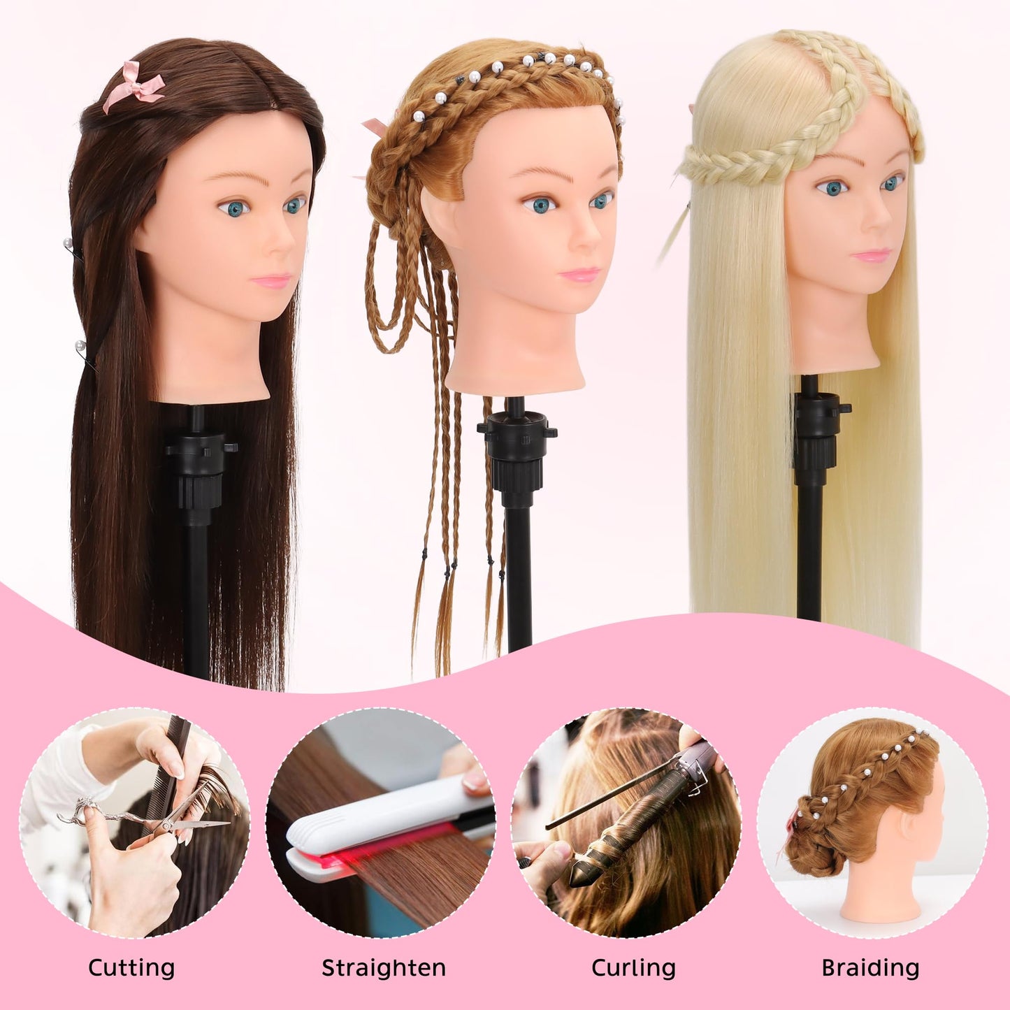 White Smoke Mannequin Head Human Hair for Cosmetology - Manikin Head With 80% Human Hair for Styling Practice, Manikin Practice Head Hairdresser With Free Clamp Holder (#27-UB)