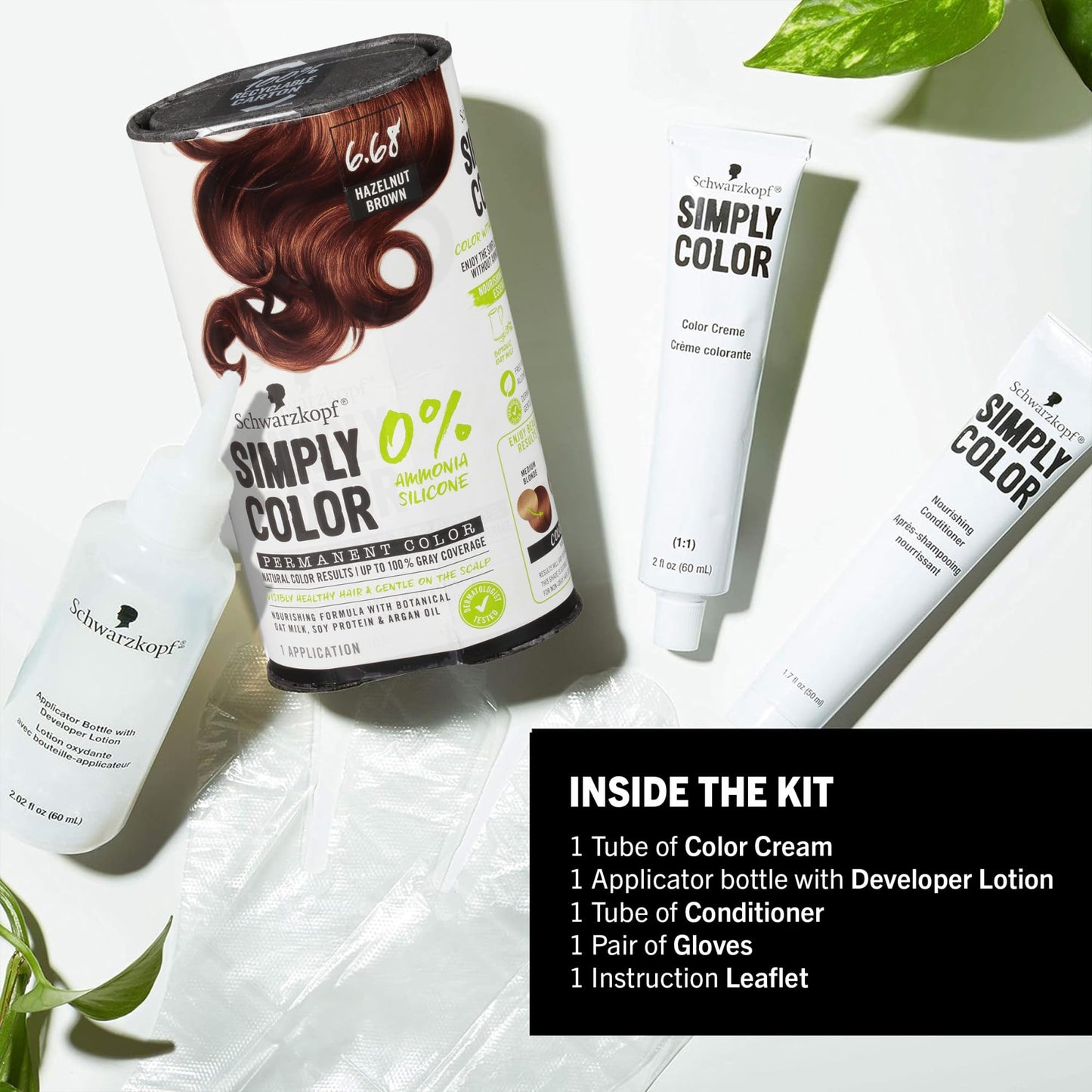 White Smoke Schwarzkopf Simply Color Hair Color 6.68 Hazelnut Brown, 1 Application - Permanent Hair Dye for Healthy Looking Hair without Ammonia or Silicone, Dermatologist Tested, No PPD & PTD