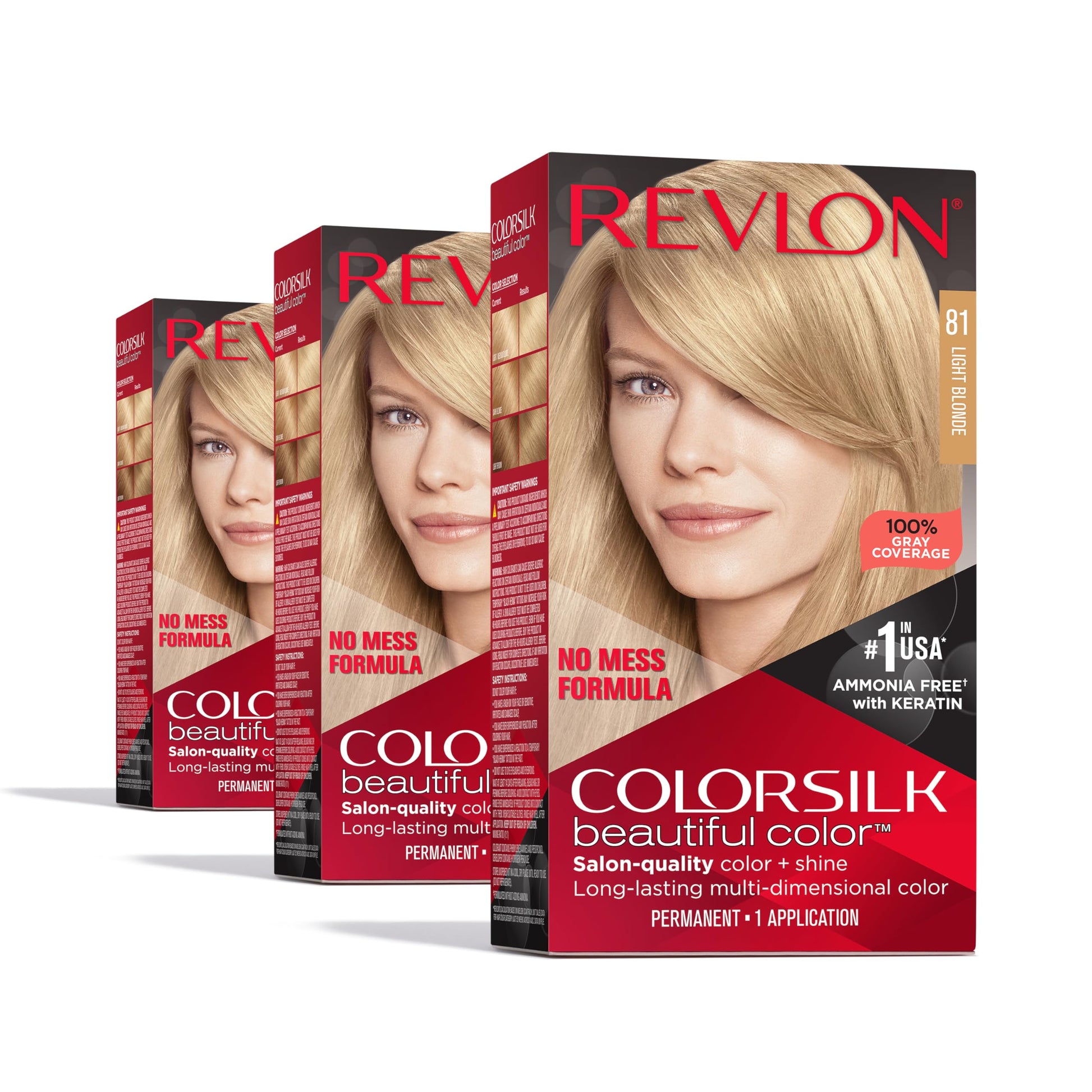 White Smoke Revlon Colorsilk Beautiful Color Permanent Hair Color, (OLD VERSION) 81 Light Blonde (Pack of 3)